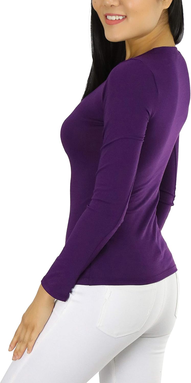 ToBeInStyle Junior Women's Slim Fit Long Sleeve Shirt Scoop Neckline Basic Tee Layering Cotton Top - Image 5