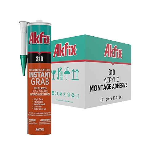 Miniatura 8 de Akfix Adhesivo de agarre instantáneo 310. Pintable. Se adhiere a madera, cocnrete, vidrio, granito, azulejos decorativos, color blanco, 10.1 onzas