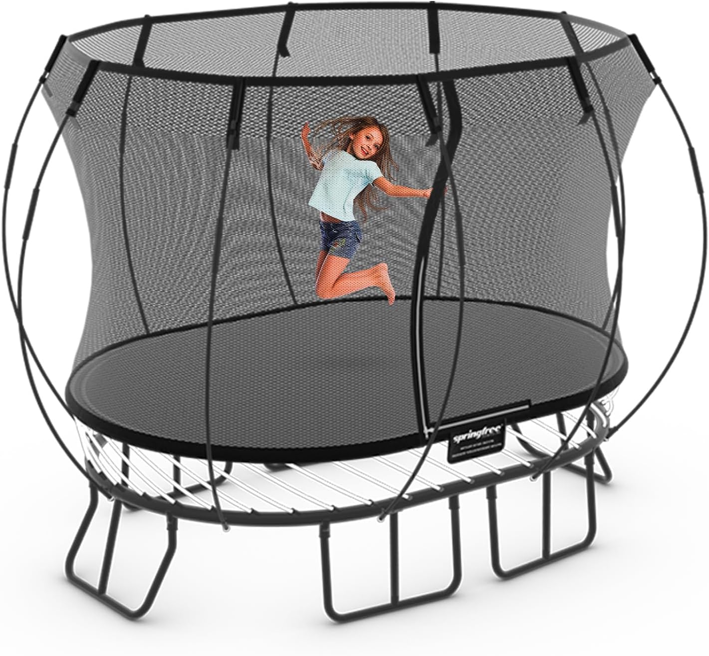 Springfree Oval Outdoor Backyard Trampoline w/Safety Flexi Net Enclosure & Soft Edge Mat - Springless Recreational and Fitness Trampolines for Kids, Adult and Family Jumping