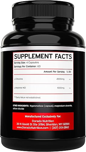 Miniatura 4 de L Arginine L Citrulina (240 unidades) – Píldora de óxido nítrico para resistencia y resistencia y L arginina L citrulina en polvo (0.11 onzas),