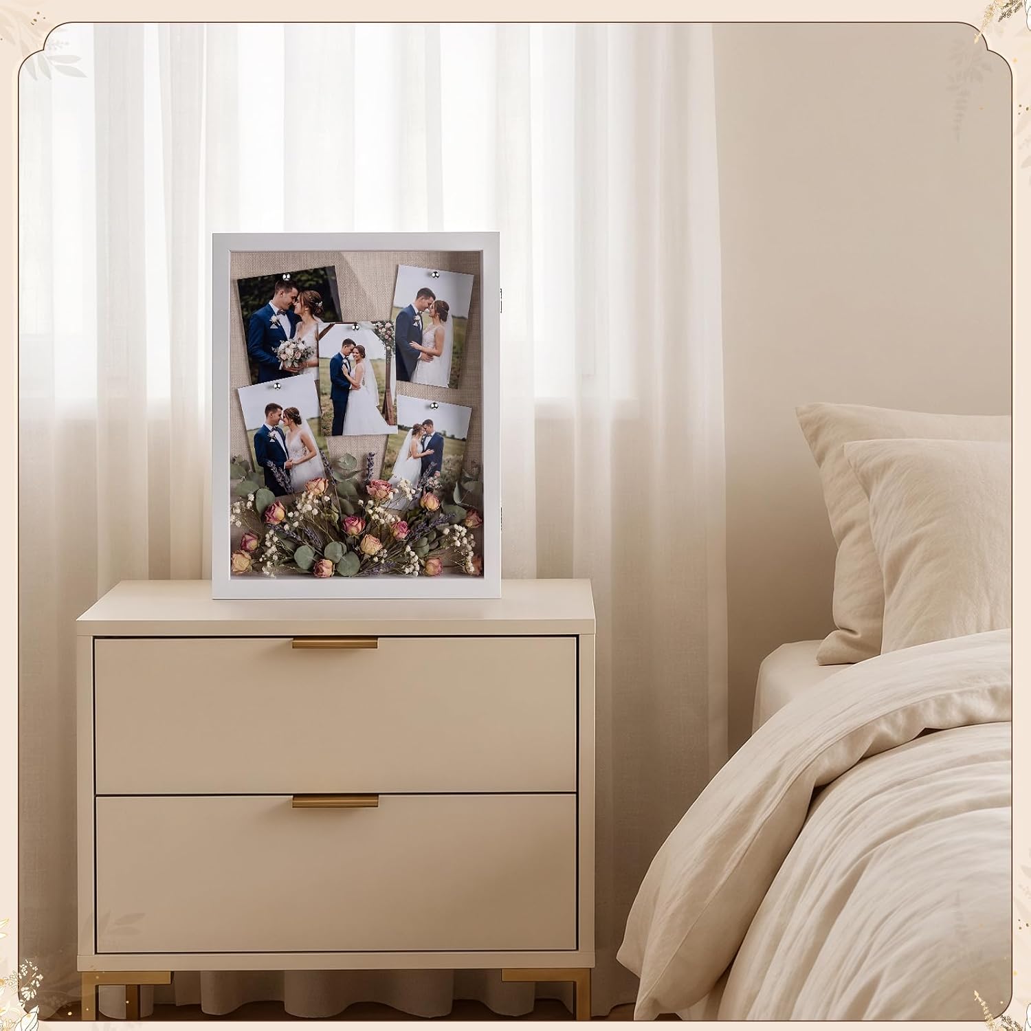 Novabright 2 Pack 11x14 Shadow Box Frames, Deep White Wood Boxes Linen Back