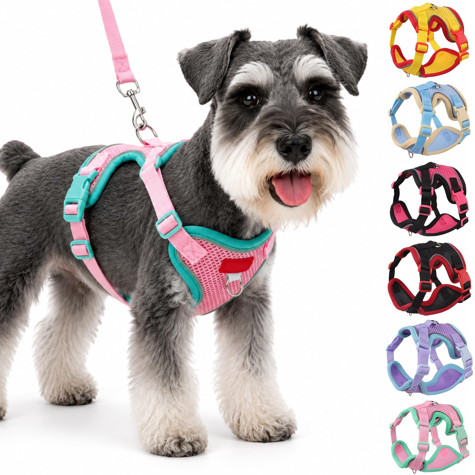 Olcyren Dog Harness and Lead Set, Soft Mesh Reflective Breathable Dog Harness, No Choke Adjustable Lightweight Padded Pet Vest for Puppy, Small and Medium Dogs and Cats Walking (Pink, L)