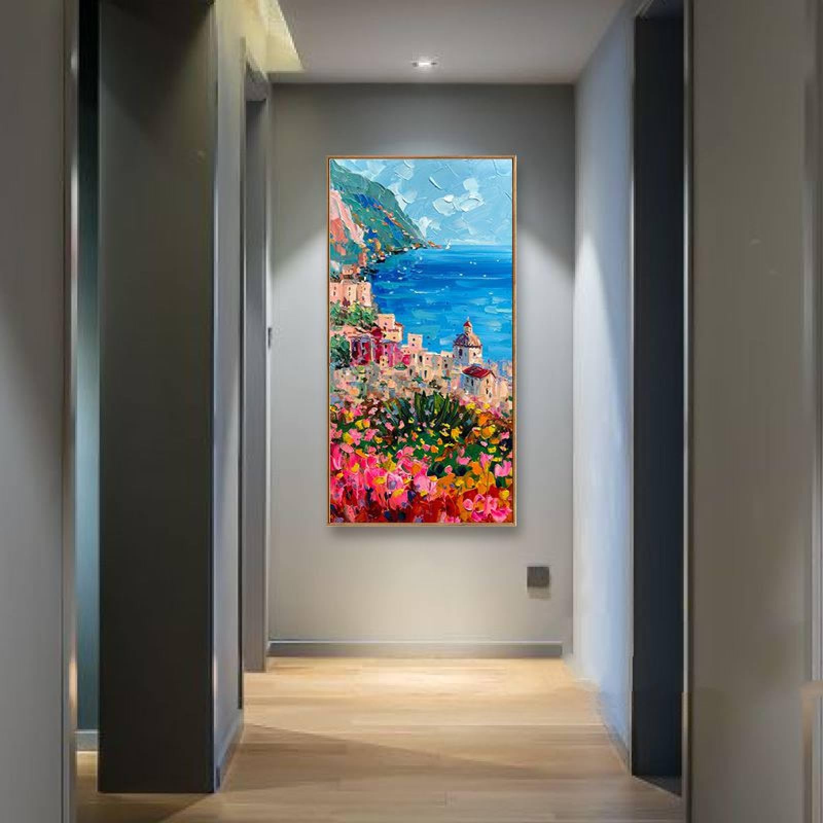Toile fleur mer ville grand format pour fond de canapé décoration murale