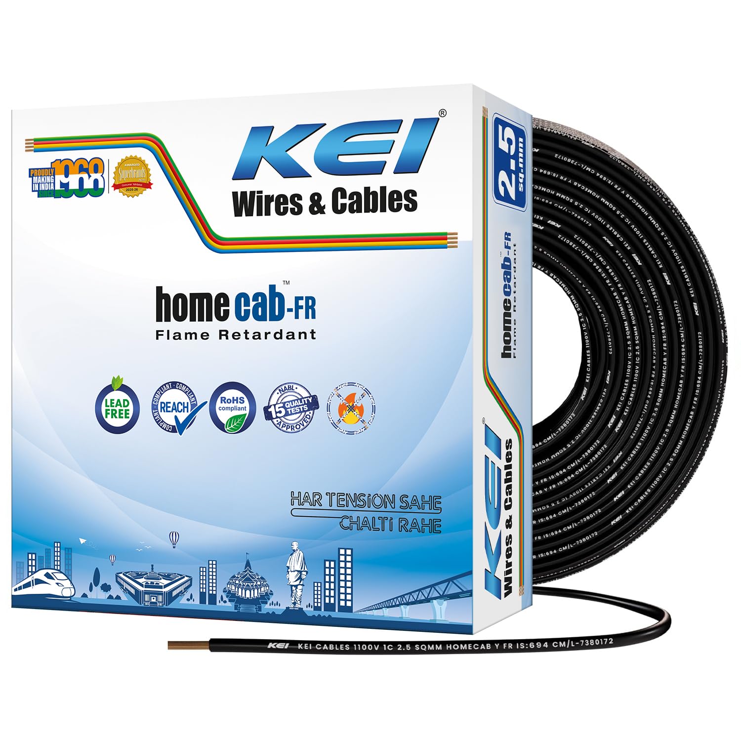 KEI WIRES & CABLES Homecab 2.5 sqmm 1 Core Copper Flame Retardant House Wire PVC Insulated Cable for Domestic & Industrial Electrical Wiring (Black, 90 Meters)-image-41