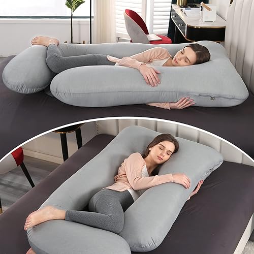 Miniatura 2 de Elover Almohadas de embarazo, almohada de cuerpo completo en forma de U, funda de enfriamiento gris oscuro, almohadas de embarazo para cuerpo