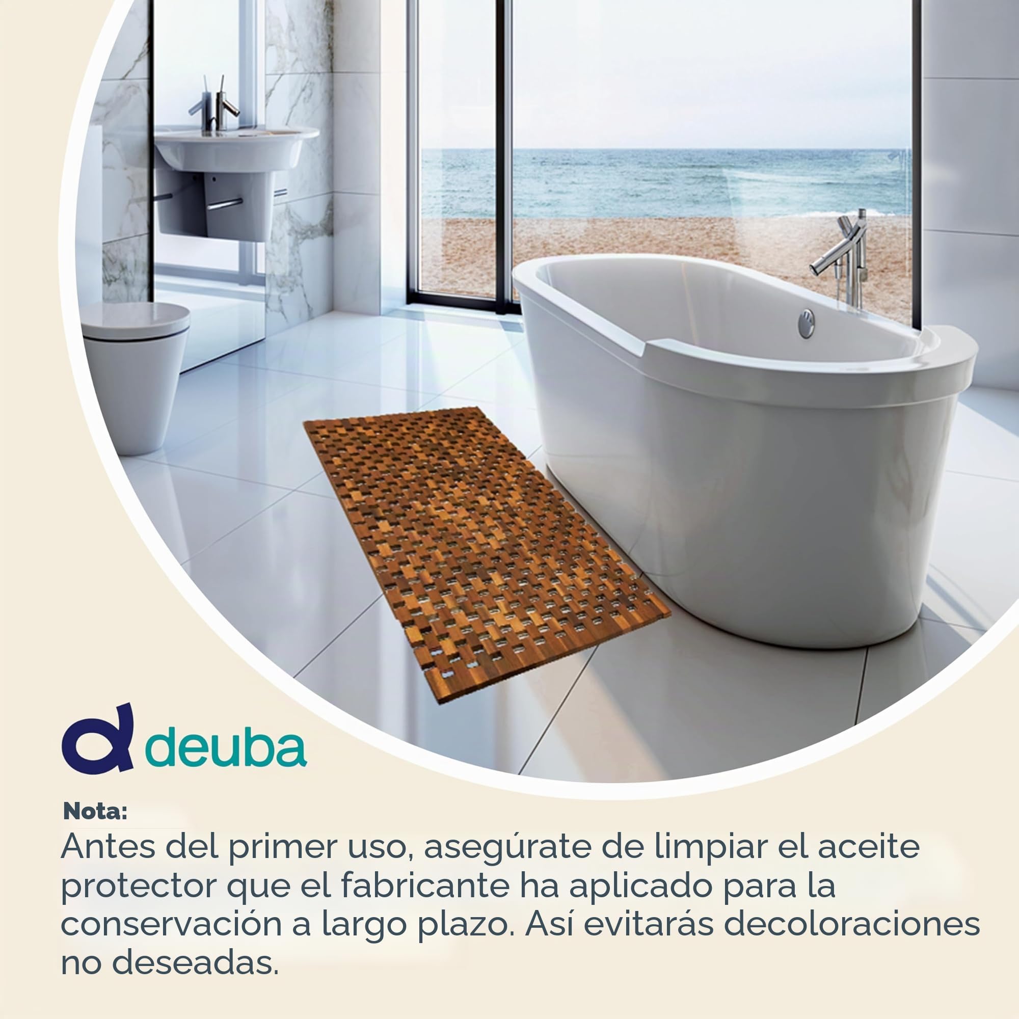 Deuba Set de 2 Alfombras de Baño de Madera de Acacia 80x50cm Alfombrilla para Ducha SPA Certificado FSC