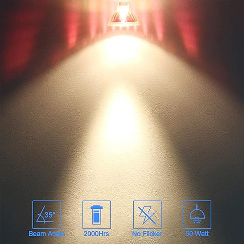 Miniatura 4 de Bombilla Halógena MR16 50W 12V, Paquete Duradero de 6 Bombillas Halógenas de Alto Rendimiento con Base de 2 Pines GU5.3 para Luces de Paisaje, Luces