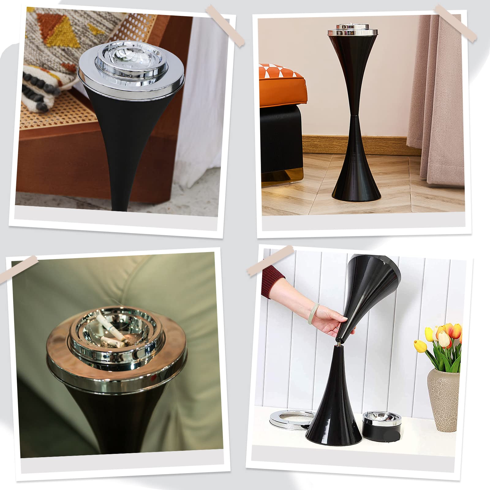 Cendrier sur pied avec couvercle coupe-vent pour terrasse Noir