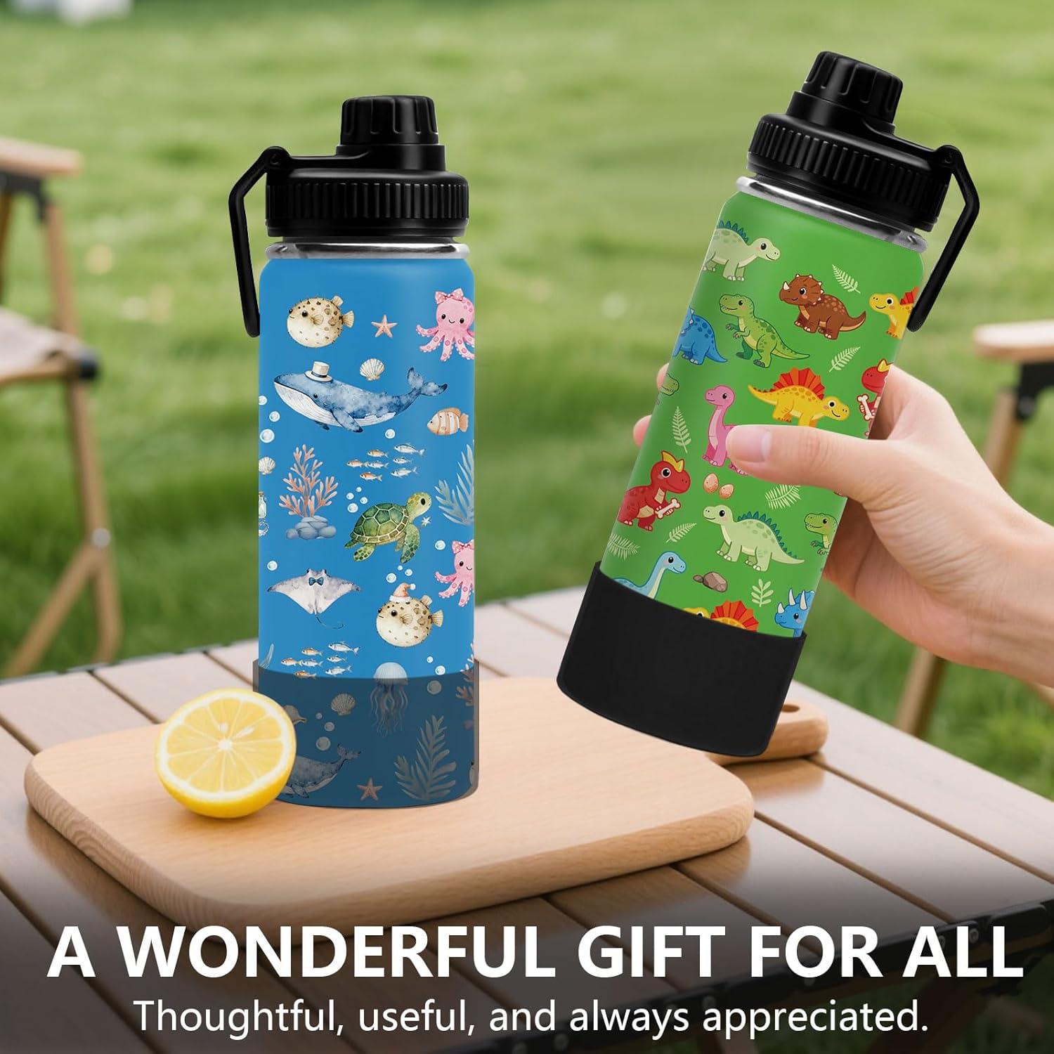 Dinosaur Water Bottle for Son, Stainless Steel Insulated Tumbler for Home with 2 Lids & Handle, Antislip Silicone Boot, 18oz Reusable Leak-proof Bottle for Sports, 1 PCS - Image 9