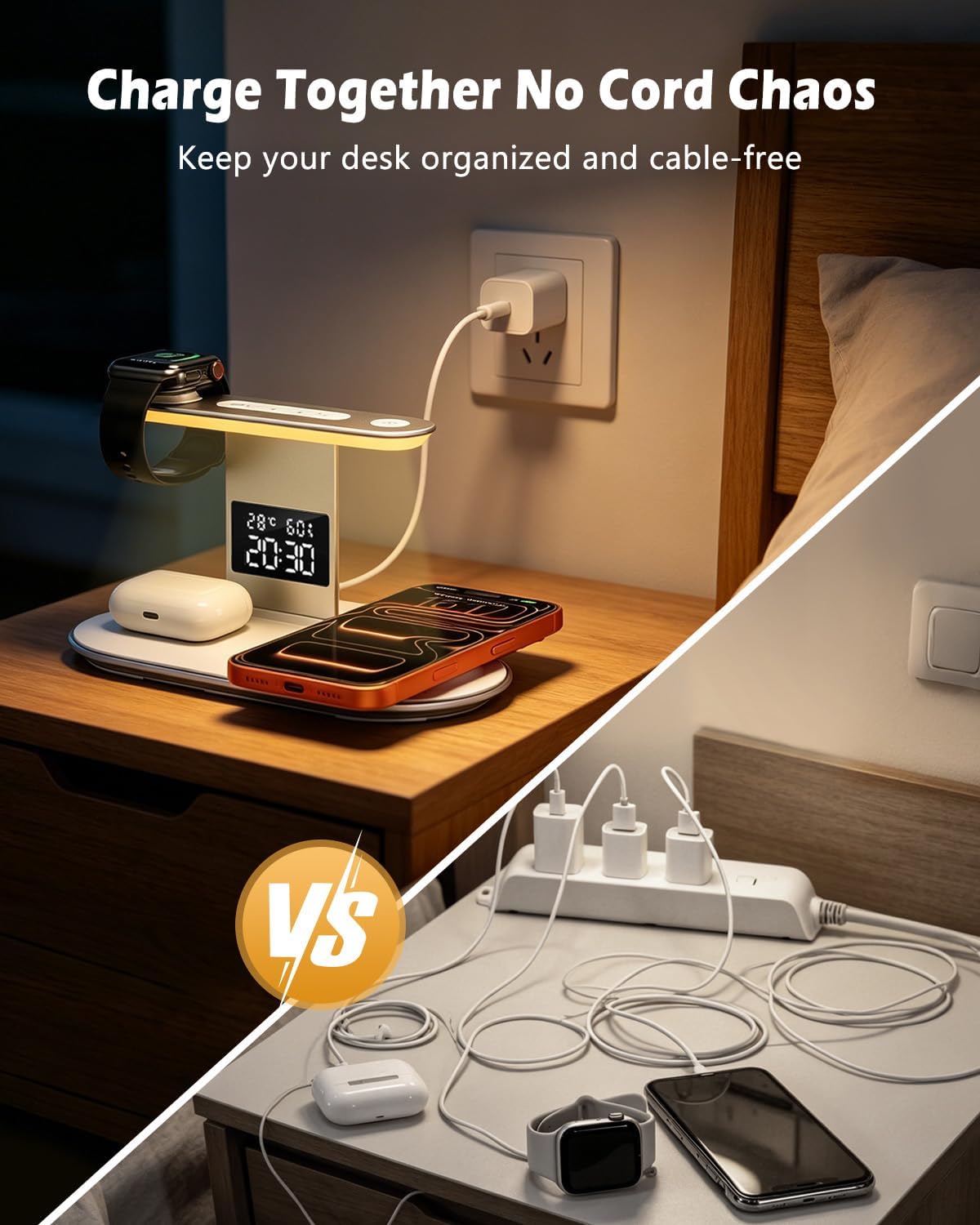 Upgraded Wireless Charger, 5 in 1 Wireless Charging Station for iPhone, Lamp Charging Station with Fast Charging Adapter, for iPhone 17/16/15/14/13/12, iWatch 3-11, AirPods, White
