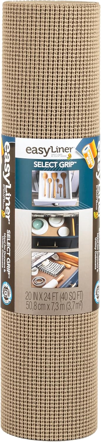 Duck Brand Select Grip Easy Liner Shelf and Drawer Liner, Non-Adhesive, 20-Inch x 24-Feet, Brownstone