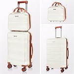 20" Transporter des bagages + 14" Cas de maquillage (2-Piece Ensemble, brun) ABS Sacs de voyage extensibles Hard Shell, avec roues Spinner, TSA Verrouillage, résistant aux rayures, compagnie aérienne approuvé