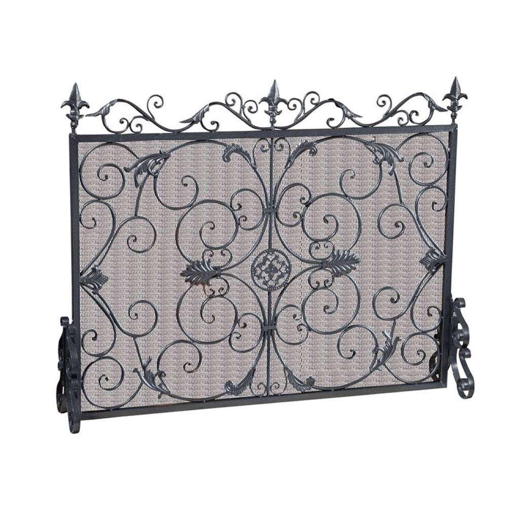 Protezione per camini Motivo Stile Europeo Romana Ferro battuto Camino Anteriore Separè con Net ignifugo Fence Camino Ferroviario Schermo del Camino (Color : Black)