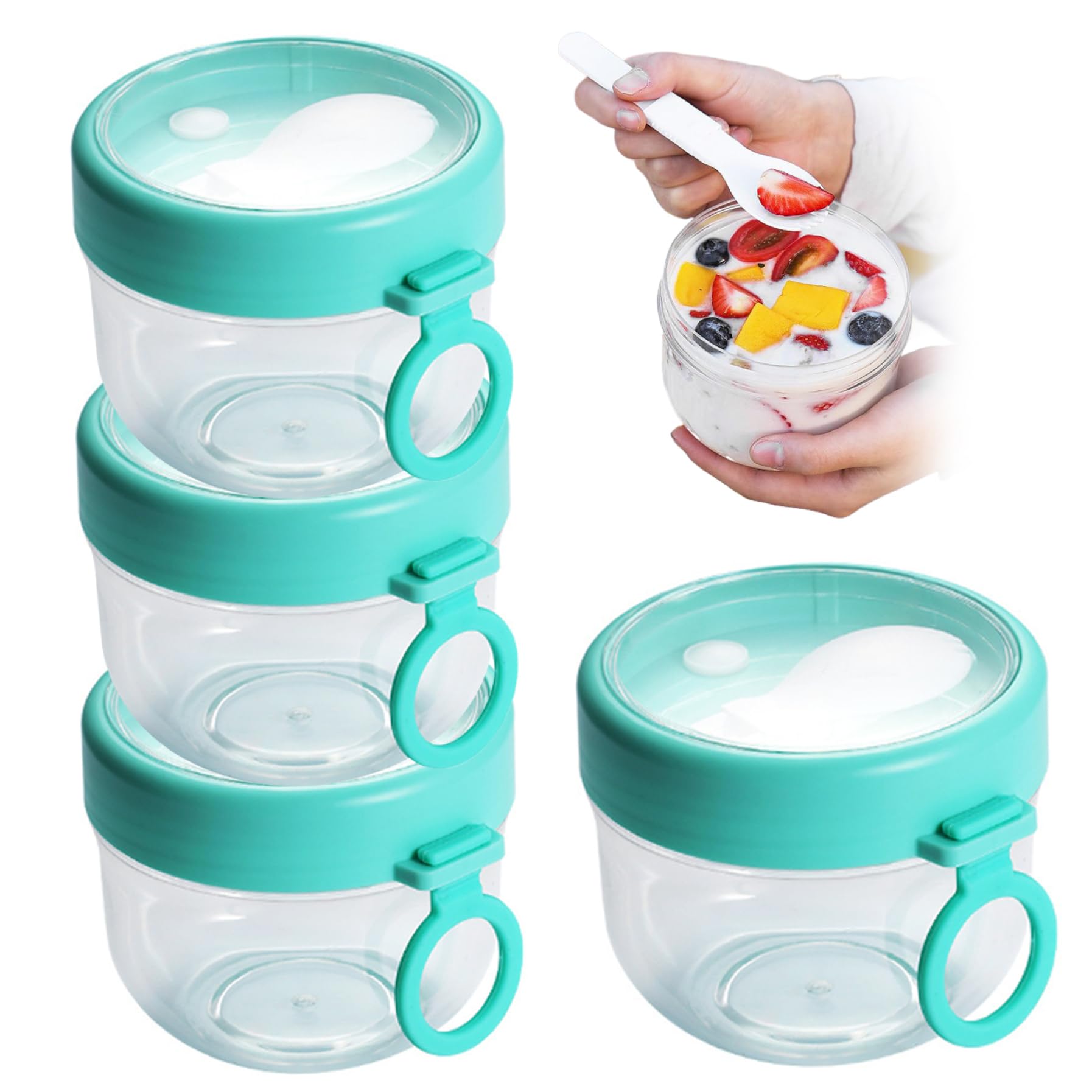 Contenitori ermetici portatili per avena da 4 pezzi da 600 ml con coperchi e cucchiai, vasetto per yogurt di capacità per latte, frutta, cereali, conservazione dell'insalata, preparazione