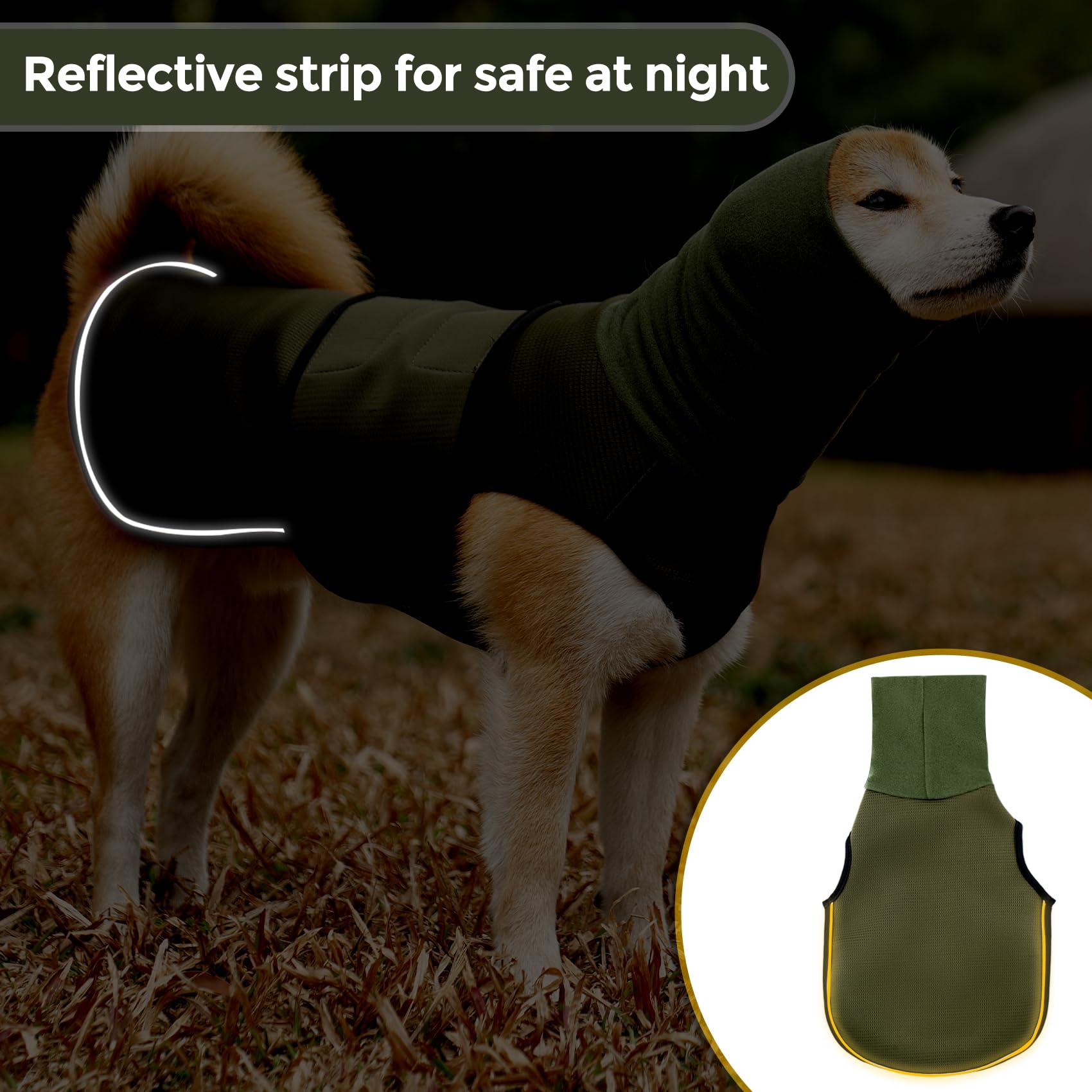 HEYWEAN Chaleco Anti-Ansiedad para Perros con Capucha Calmante y Tiras Reflectantes Abrigo Calmante para Perros Chaqueta Perro Alivio Ansiedad para Tormentas Fuegos Artificiales Viajes y Separación