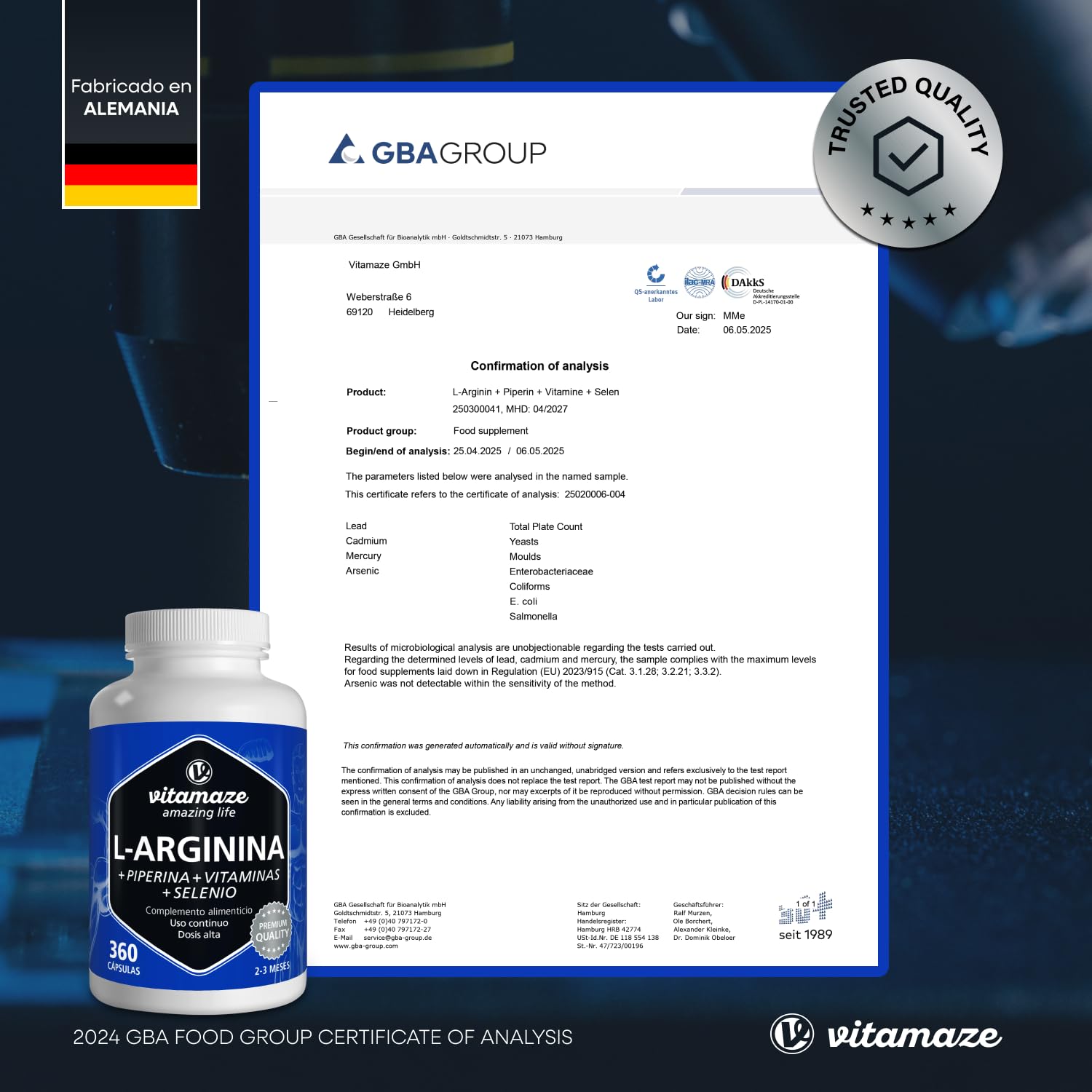 L Arginina 4500mg con Ácido Fólico, Selenio, Piperina y Vitaminas B6, B12, 360 Cápsulas de L-Arginina Pura para Rendimiento Físico, Sin Aditivos Innecesarios, Calidad Alemana