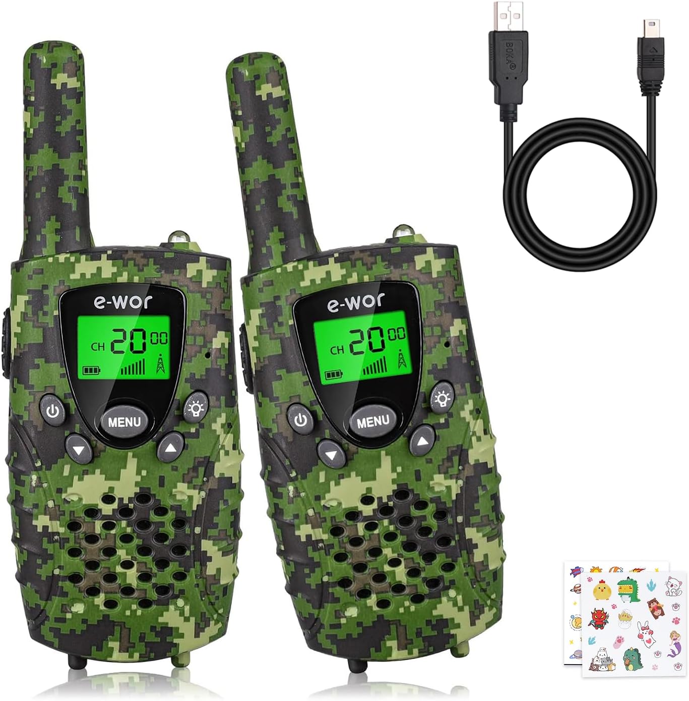 E-WOR Walkie Talkies for Kids, 2Pack 4 Miles Long Range Rechargeable Walkie Talkies 22 Channels with Flashlight Adventure Toys for 3 4 5 6 7 8 9 10 11 12 Year Old Boys Girls, Funny Gifts for Christmas
