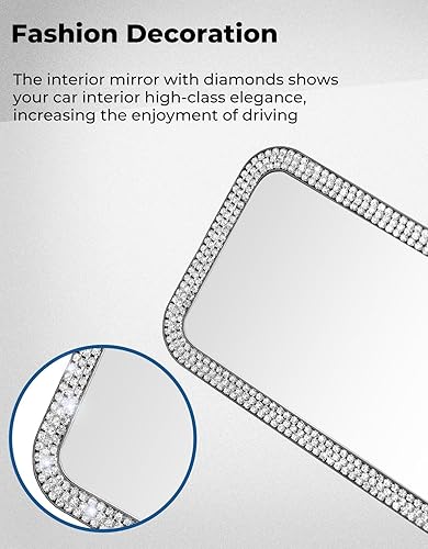 Miniatura 5 de JOYTUTUS Espejo retrovisor, universal de 11.81 pulgadas, accesorios panorámicos de retrovisor con diamantes de imitación brillantes, borde de