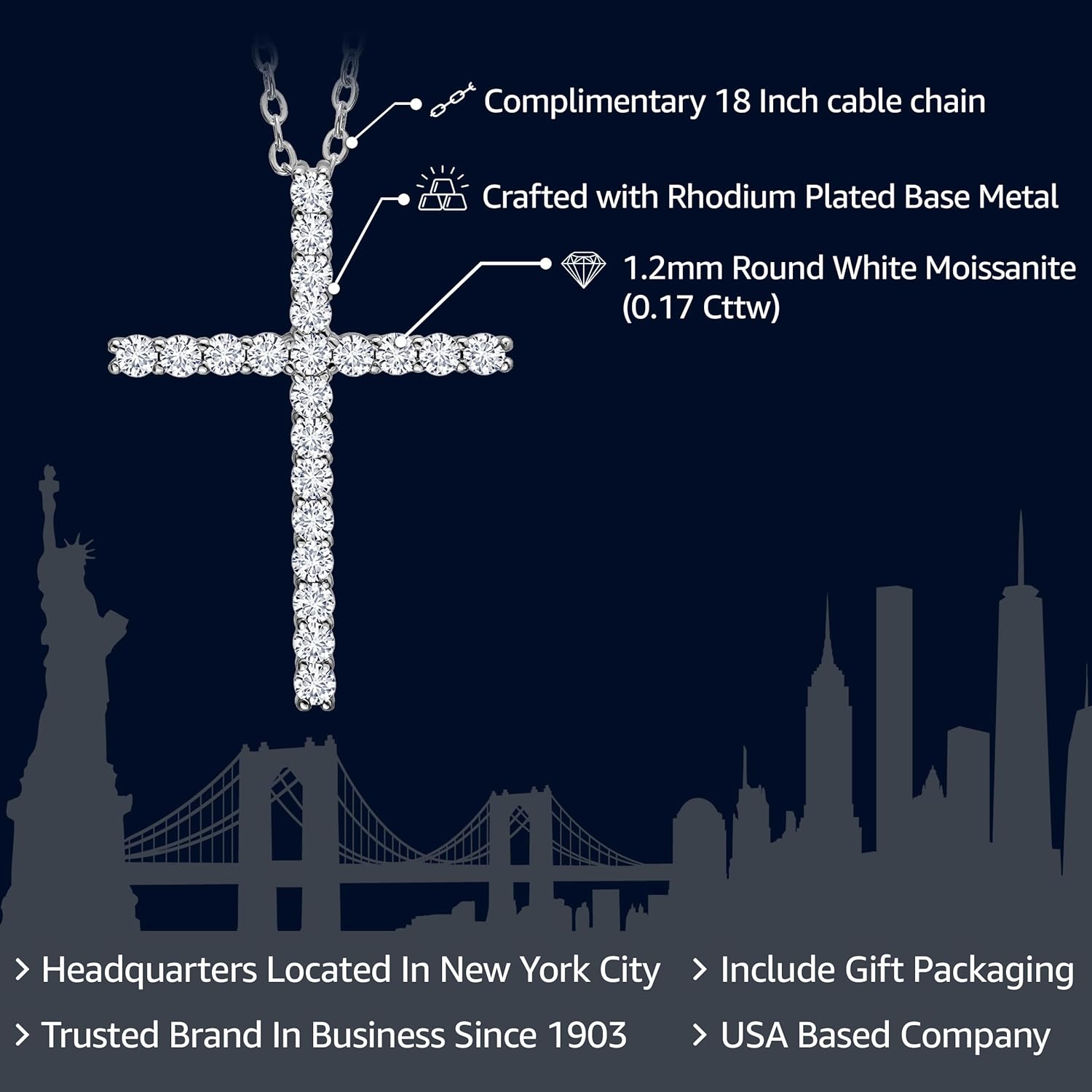 Gem Stone King Moissanite Cross Necklace | 0.17 Cttw | 17X12MM | Jesus Christian Religious Crucifix Jewelry Pendant Necklace for Women | with 18 Inch Chain - Image 2