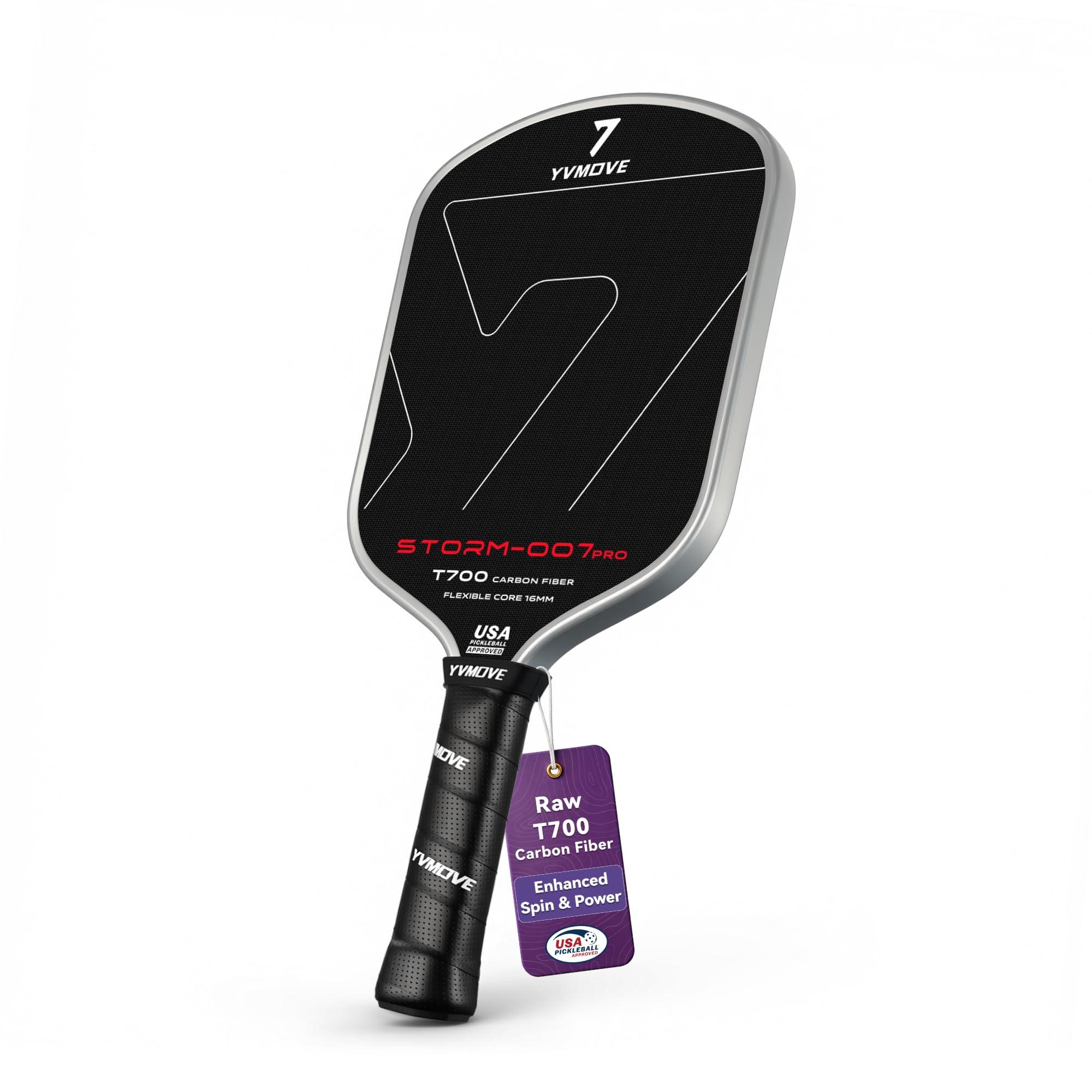 Pickleball Paddle, T800 Raw Carbon Fiber 16mm Thermoformed Uni-Body Construction, USAPA Approved, Raw Carbon Texture for Exceptional Spin, Explosive Power, Larger Sweet Spot & Consistent Shots
