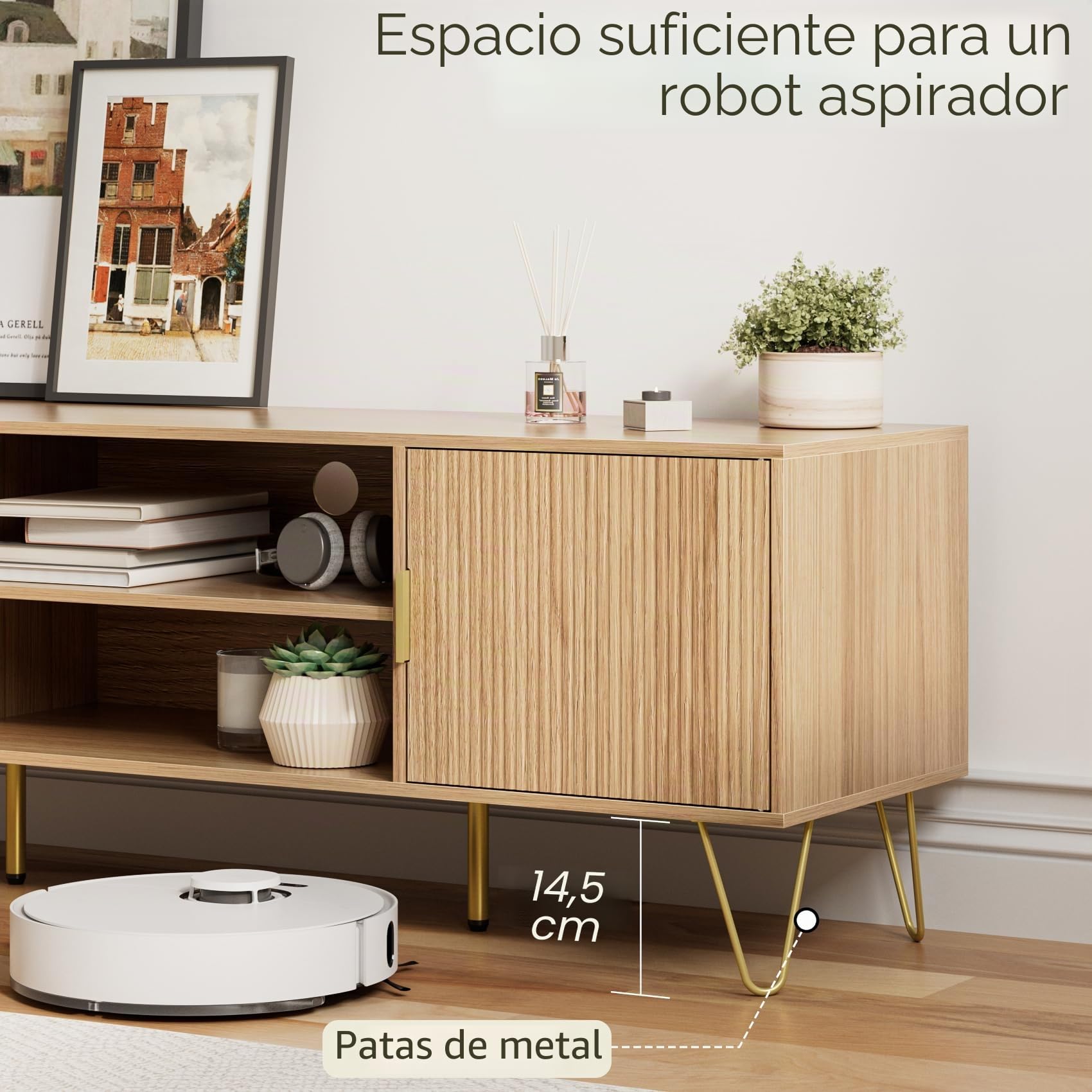 HEYZOEY Gabinete de TV, lowboard para TV de hasta 60 Pulgadas, Mueble de TV de 2 Puertas con armarios para Sala de Estar (Roble A, 137 x 38 x 48 cm)