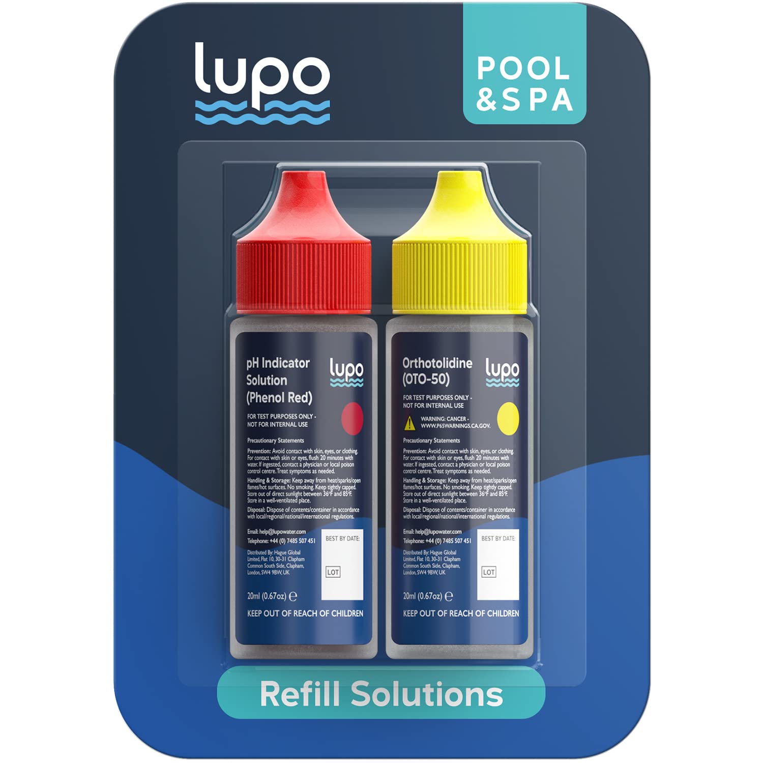 Lupo 3-in-1 Water Test Kit Refill Solutions for Swimming Pools & Spas | Water Chemical Test Kit for pH, Chlorine and Bromine (Refill Bottles ONLY)