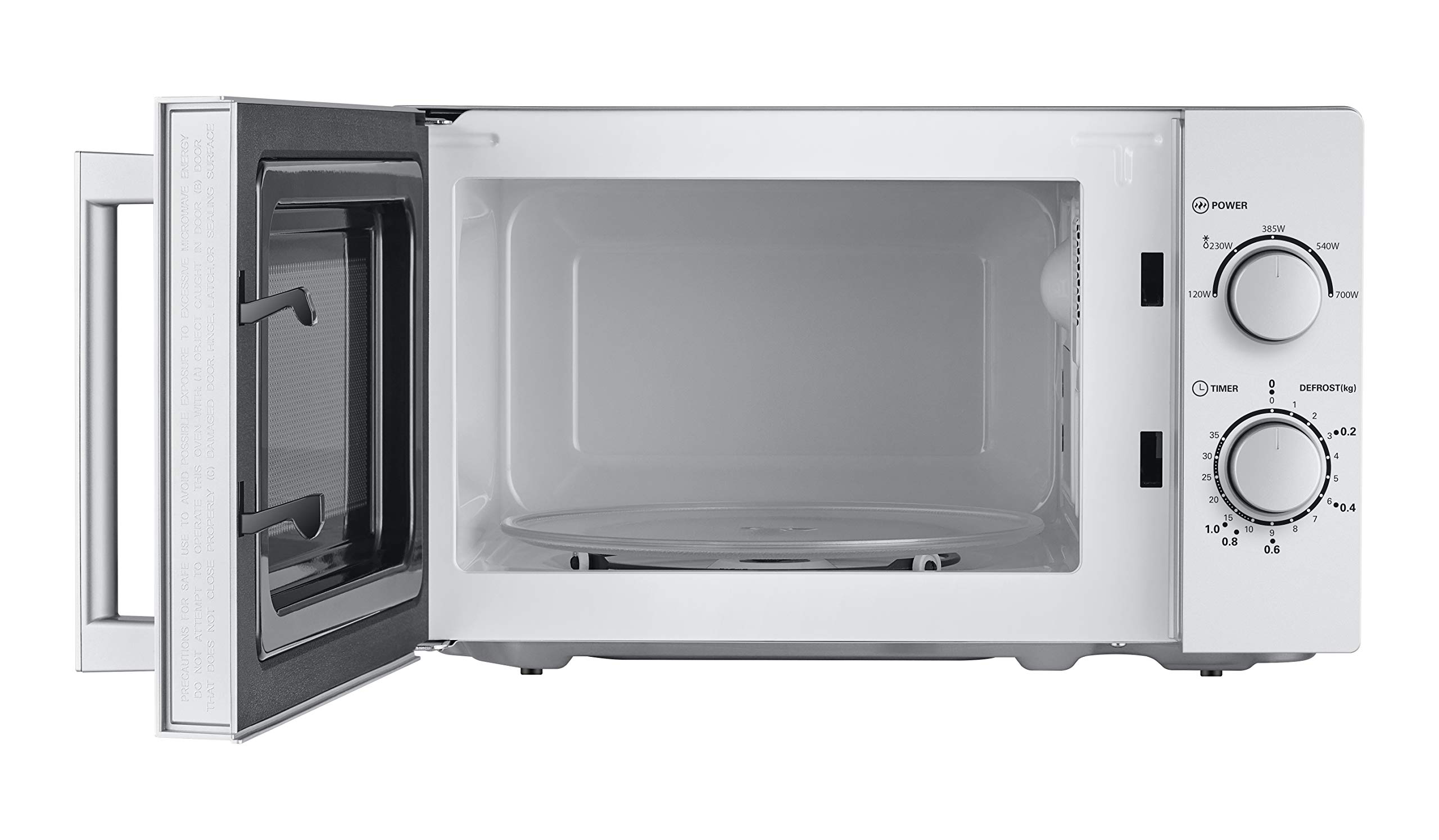 Comfee CMSN 20 si Mikrowelle/Solo-Mikrowelle mit 5 Leistungsstufen/Innenbeleuchtung/easy Defrost/360°Drehteller/Zwei Drehregler/20L/700W/ Silber
