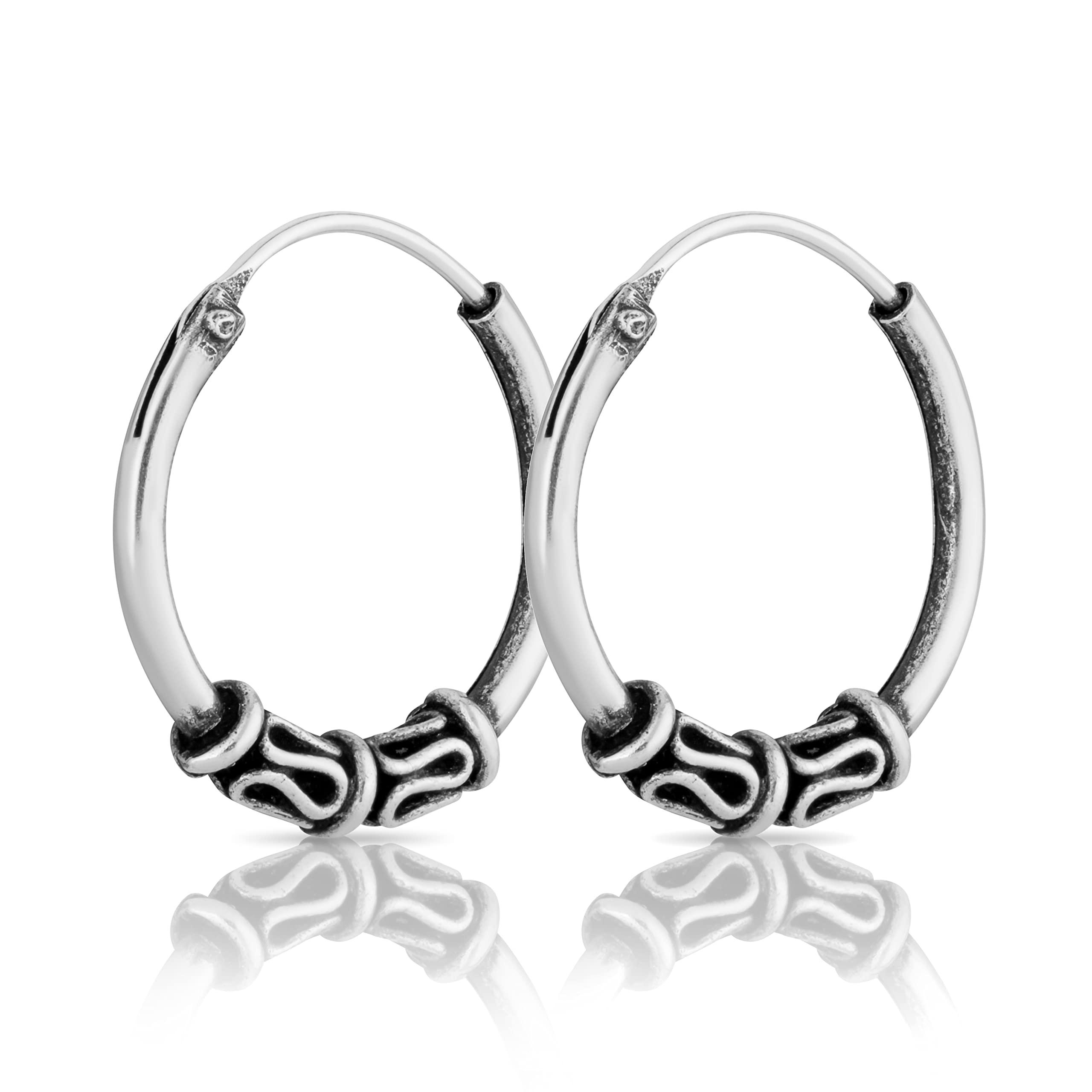 NKlaus coppia di orecchini a cerchio Bali decorati 13mm 925 argento sterling gotico medievale 1782