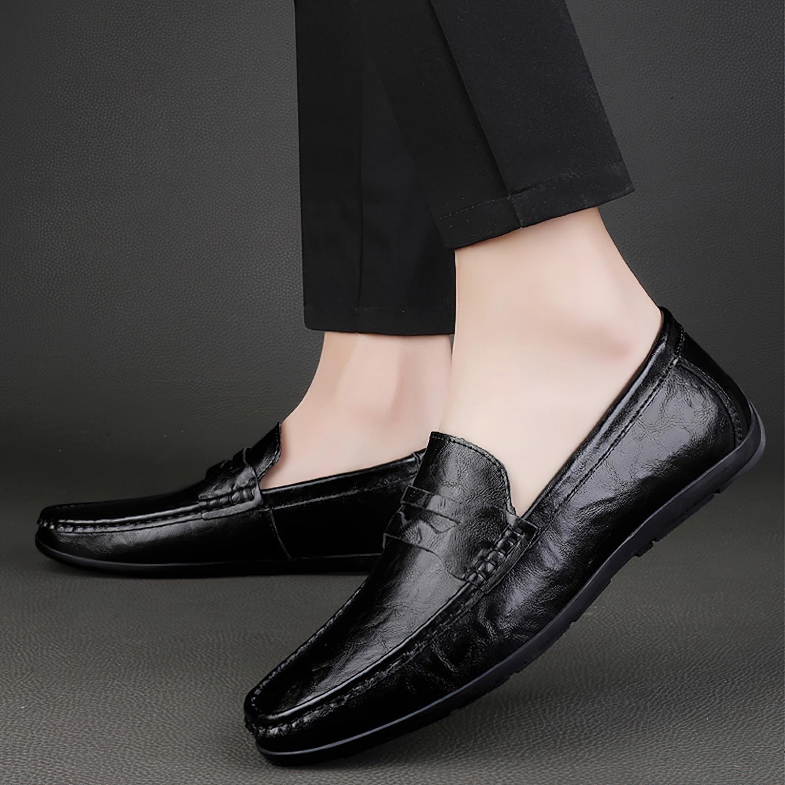 rismart Mocasin Hombre Casual Cuero Zapato Ponerse Conducción Plano Zapatilla