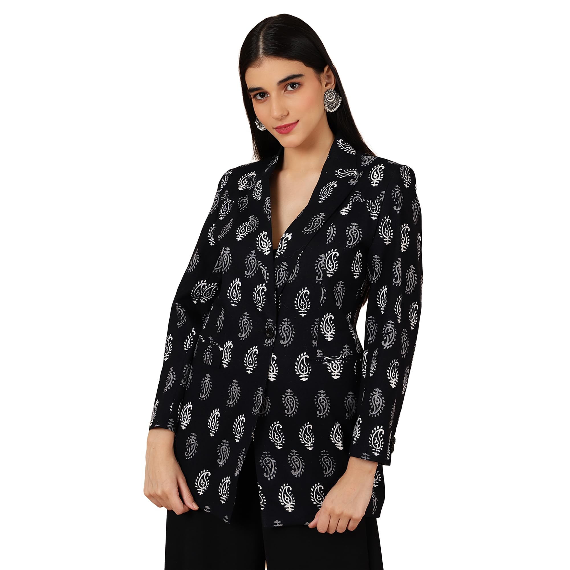 indophilia Women's Indigo Black Cotton Blazer-picture-52