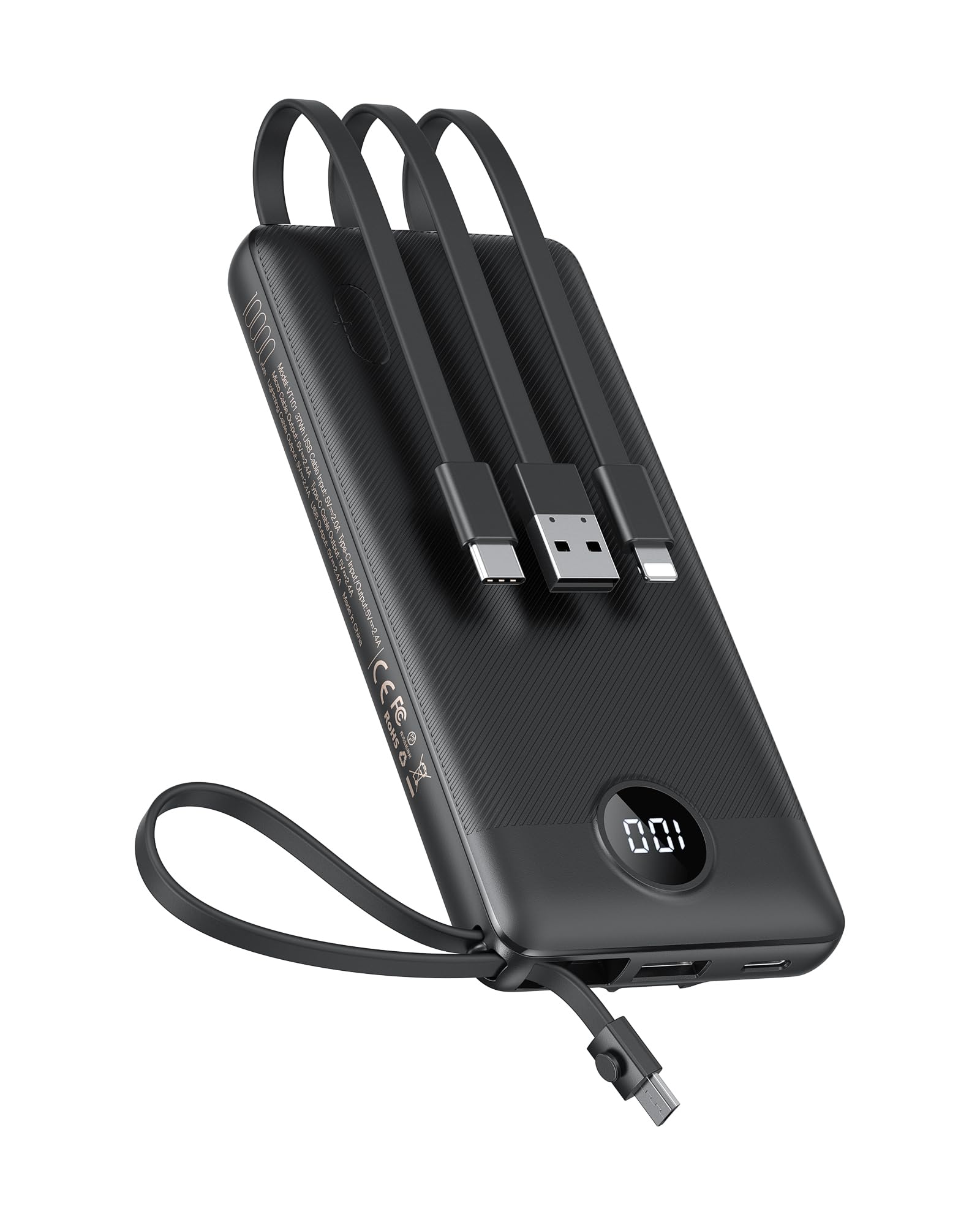 VEEKTOMX Portable Charger Built-in Cables,10000mAh Power Bank for iPhone,Fast Charge USB C Battery Pack Travel Essentials Powerbank Compatible with iPhone 17/16/15/14, Samsung S25/24, Android, etc