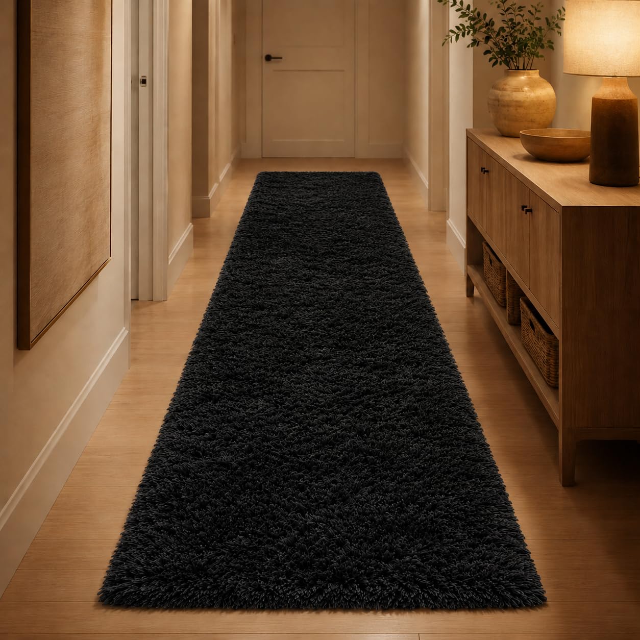 Rugs Haven Shaggy Door Mat for Indoor - Super Soft Fluffy Thick Pile Non-Shedding Large Doormat for Bedroom Living Room Kitchen Hallway Floor Mats (Black, 60 x 220 cm) โ image 1