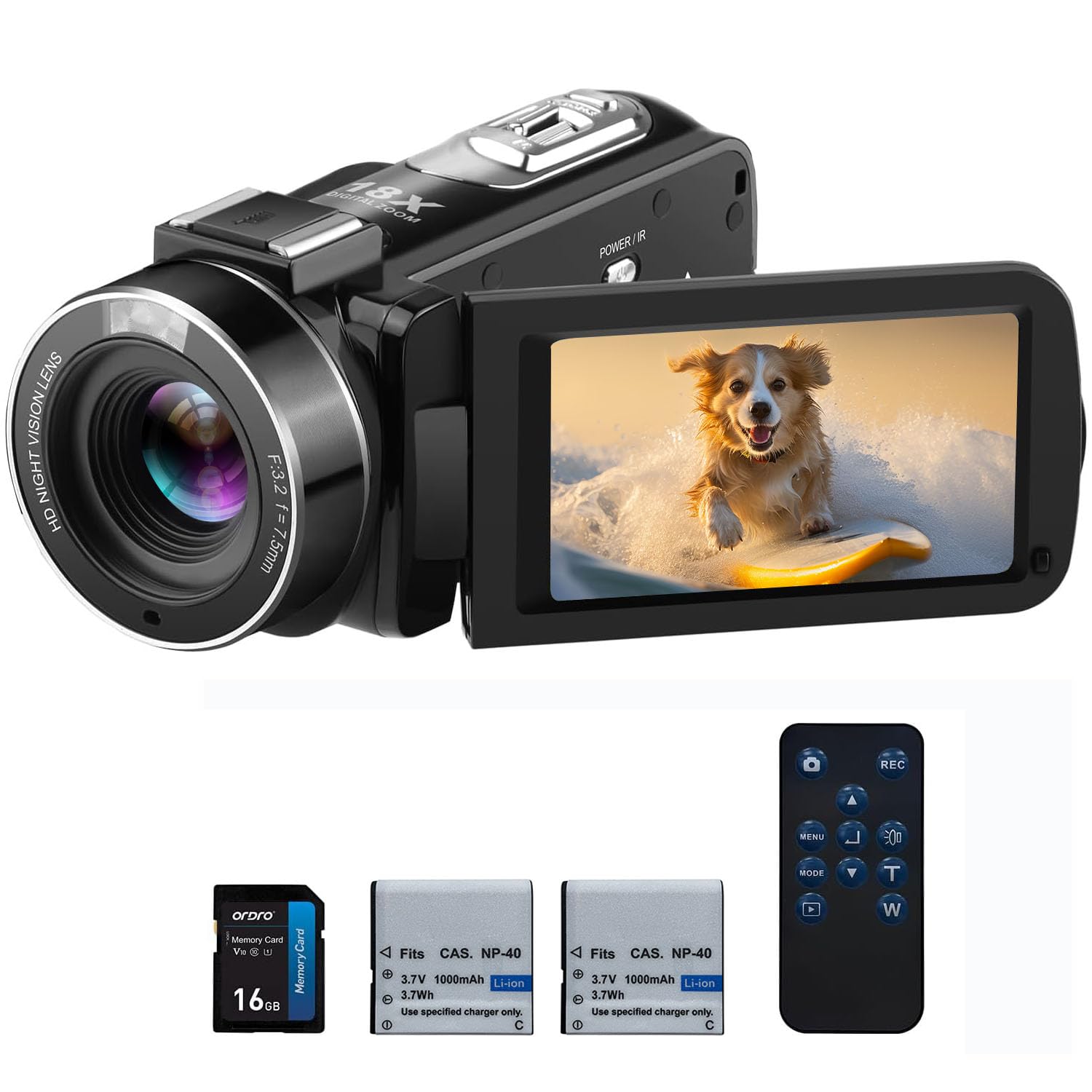 ORDRO Video Camera Camcorder, 1080P 30FPS IR Night Vision Vlogging Camera for Beginners, 3.0 Inch IPS Screen 18X Digital Zoom YouTube Kids Video
