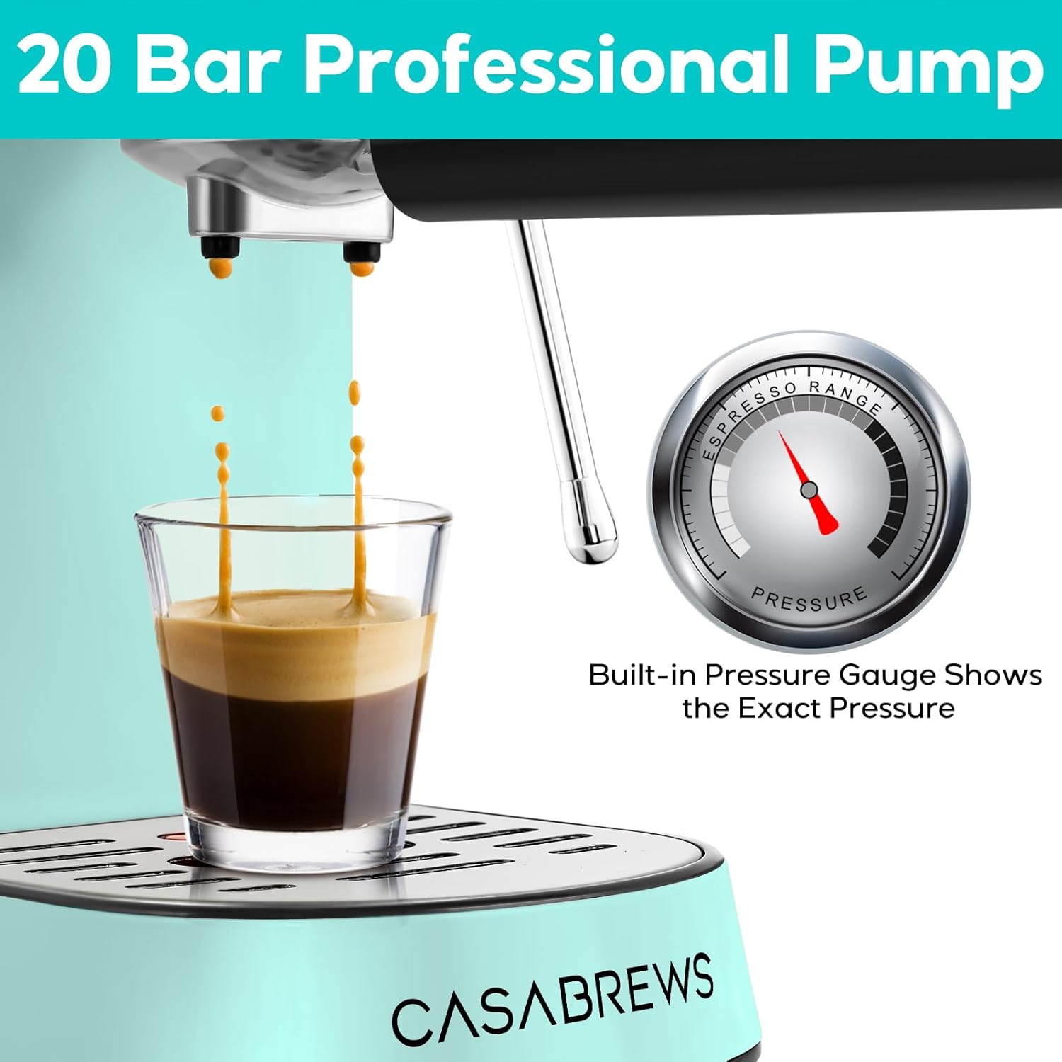 CASABREWS CM5418 Espresso Machine 20 Bar - Stainless Steel With Milk Frother & Digital Gauge