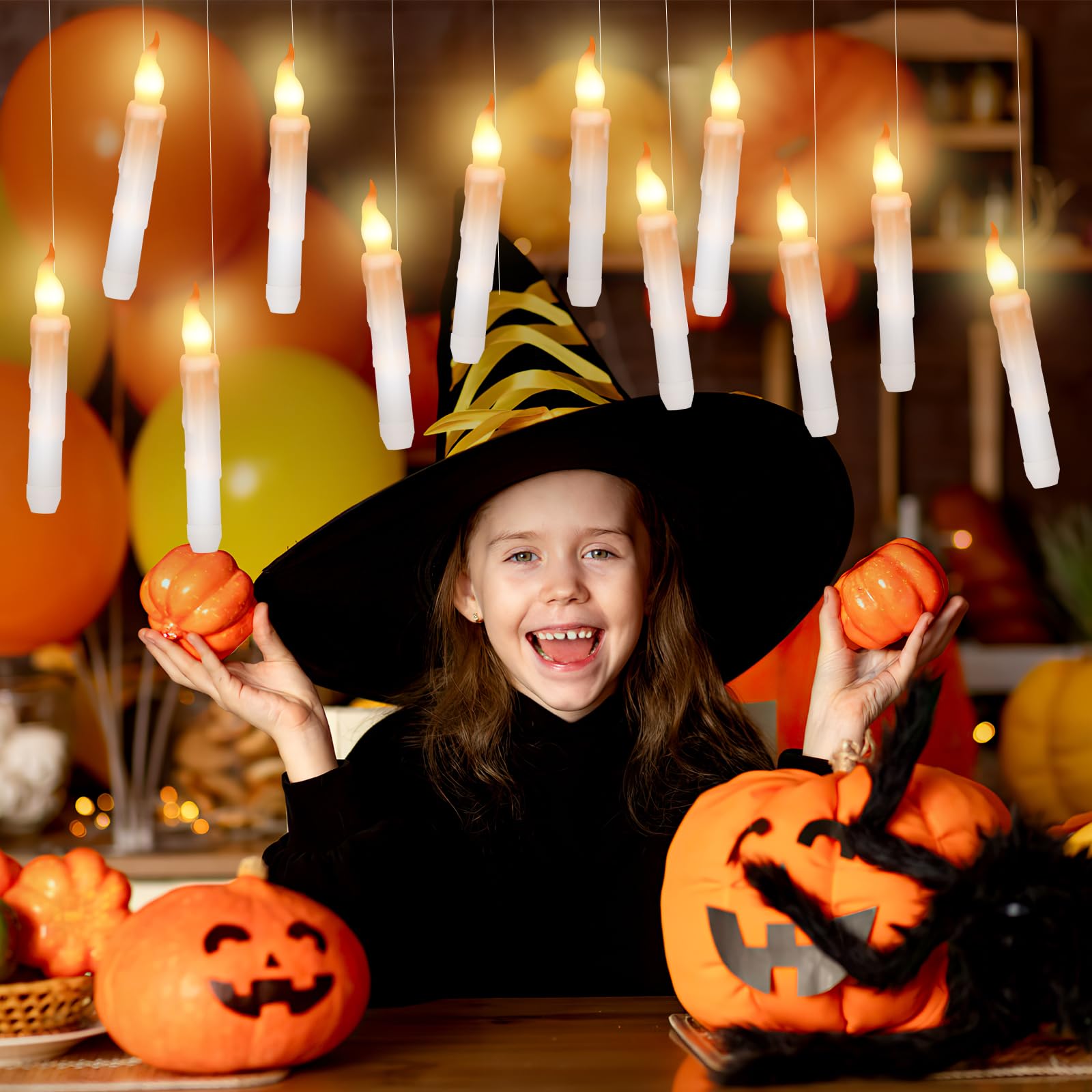 4 Candele Led Per Halloween Senza Fiamma A Batteria Con Base Nera - Effetto Fiamma Realistica