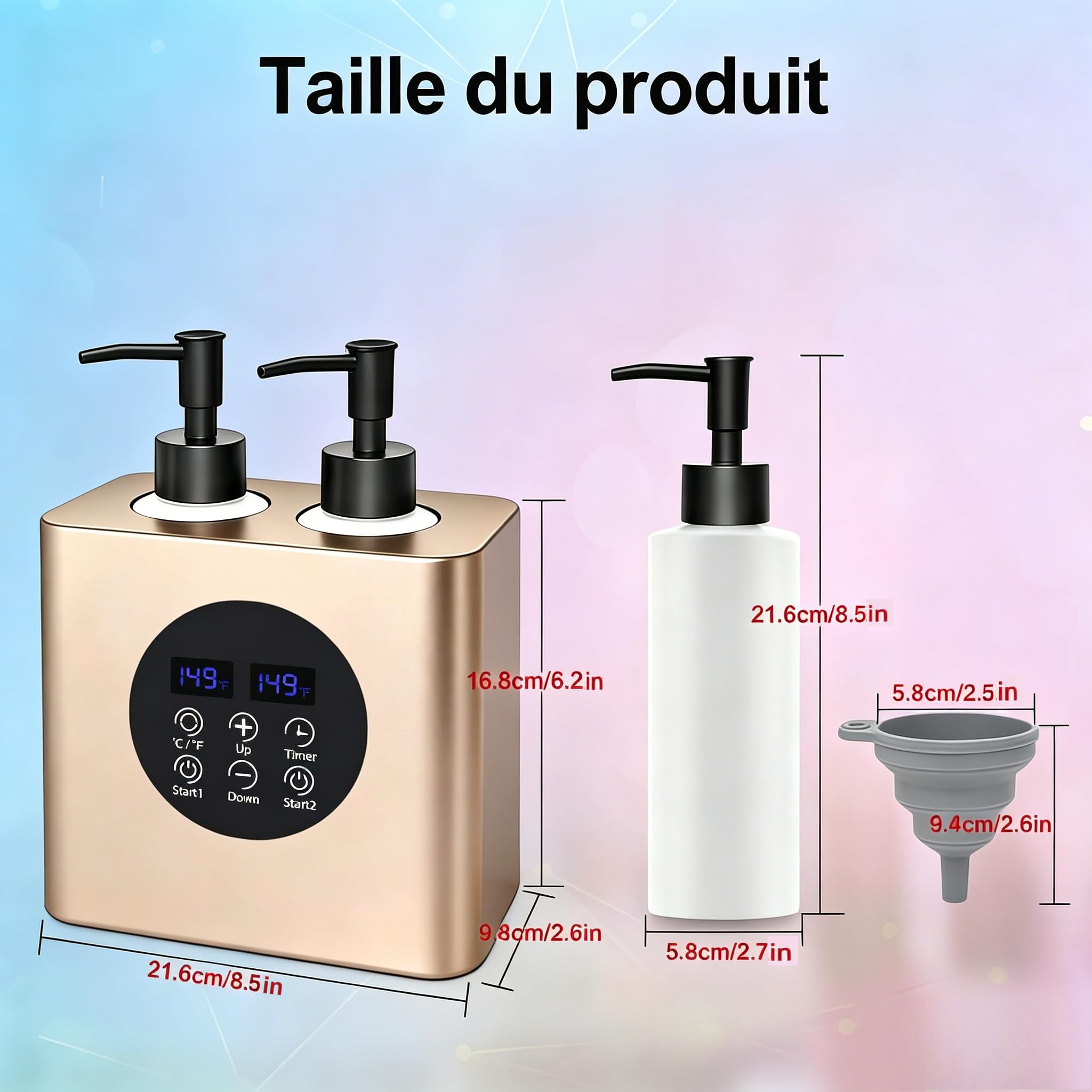 Chauffe huile de massage Double professionnel, Température réglable 30–65°C, Minuterie 0,5–24H, 4 Flacons + 2 Entonnoirs
