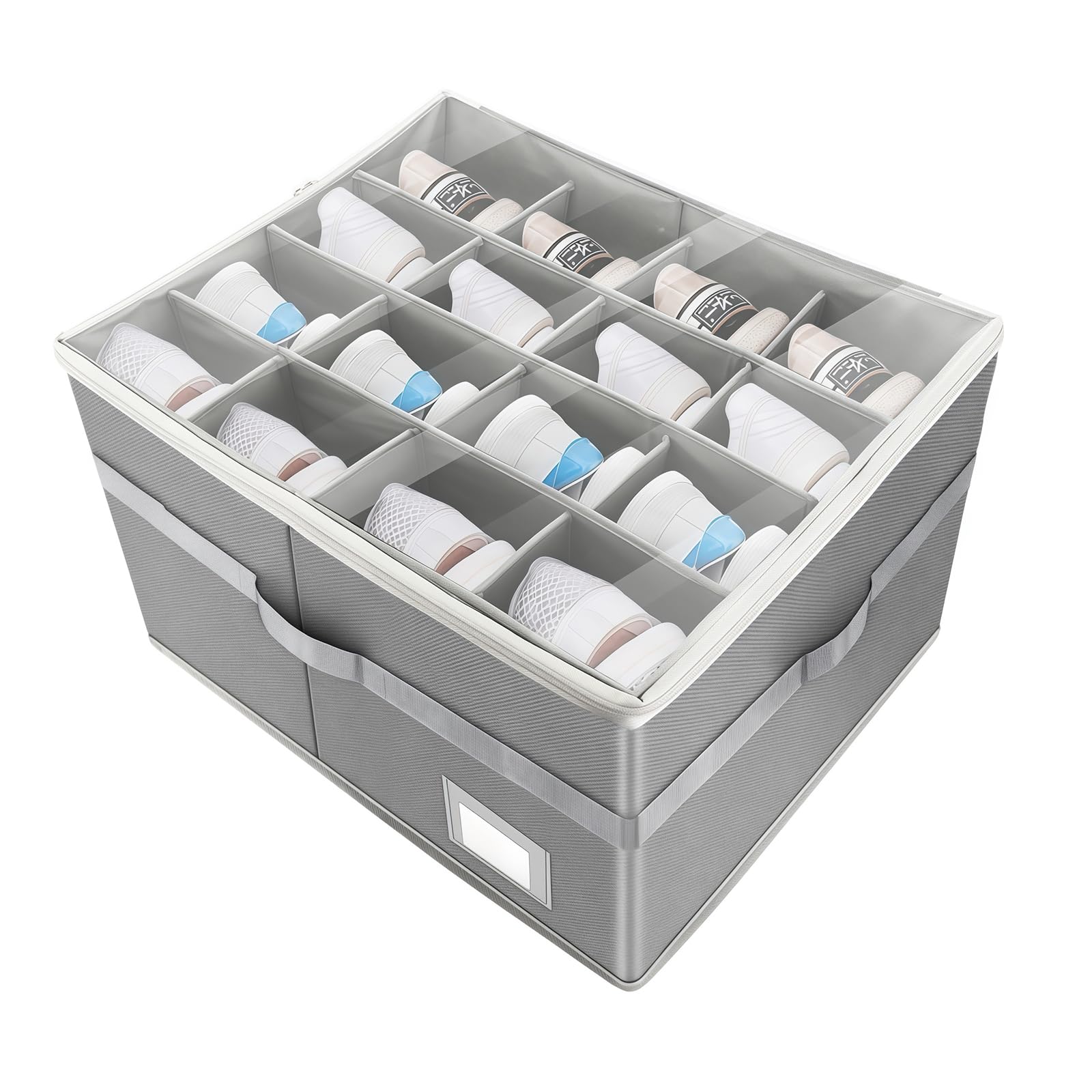 Luziyun Organizador Zapatos Armario Caben 16 Pares, Shoe Organizer Plegable, Organizador de Almacenamiento de Zapatos, Calzado con Tapa Transparente y Asas