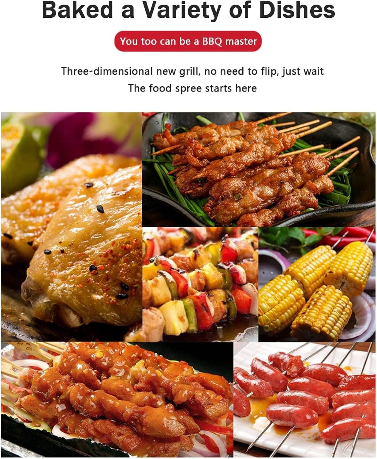 Electric BBQ Grill, 1750W Smokeless Rotating Kebab Cooker with Smart Temperature & Timer Control for Outdoor Picnic and Camping