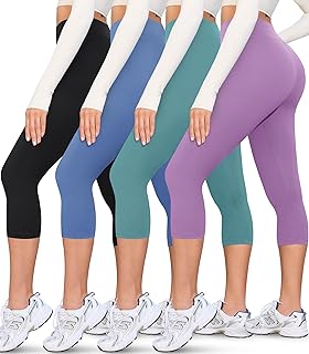 VALANDY Creamlush 4 Pack Capri Leggings for Women-High Waisted Stretchy Soft Yoga Lounge Pants(S-3XL)