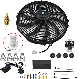labwork 16" Electric Radiator Fan HIGH 3000+CFM Thermostat Wiring Switch Relay KIT Black