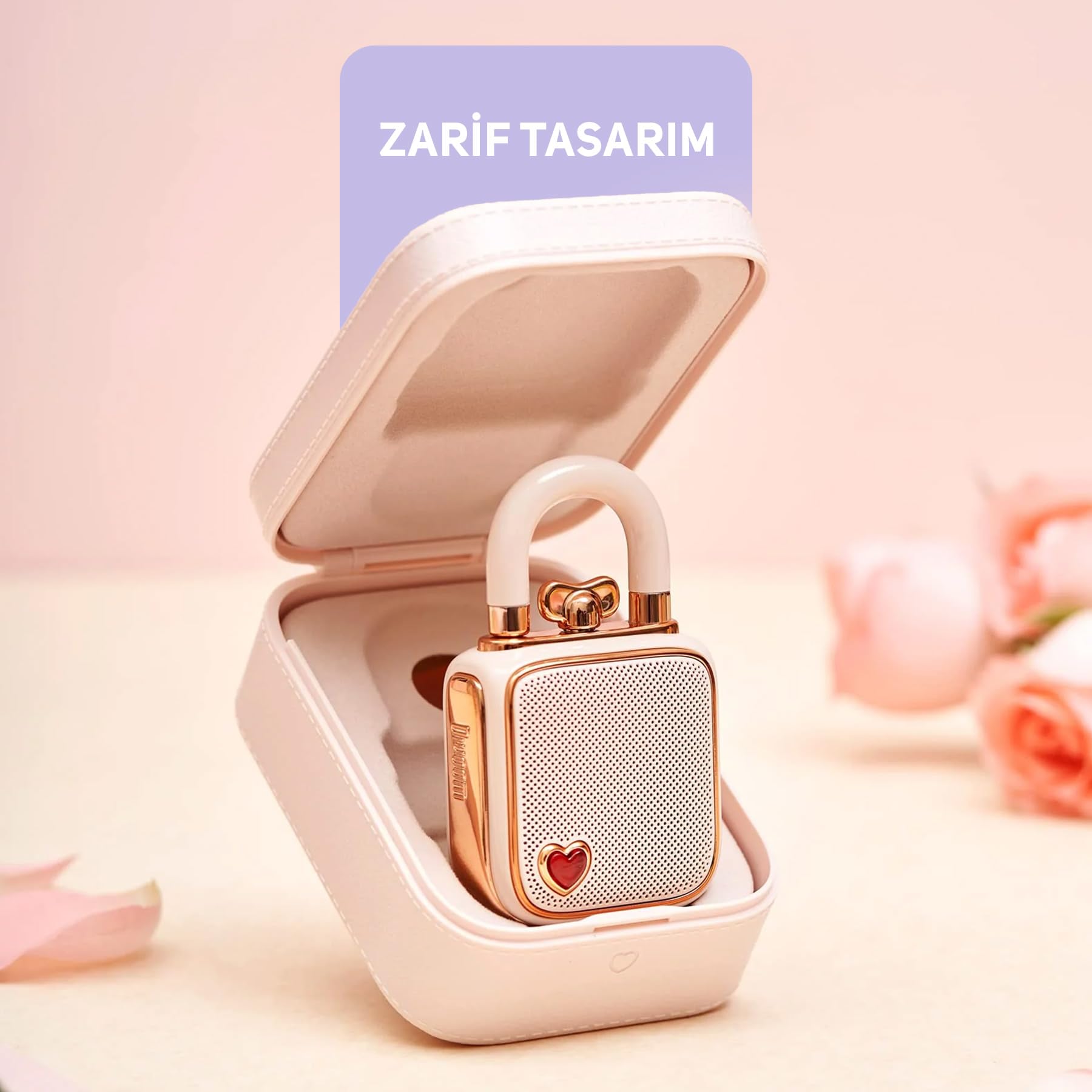 Divoom Ditoo Pro Bluetooth Hoparlör ve Ses Kayıt Özellikli LoveLock Hediye Seti, Pembe