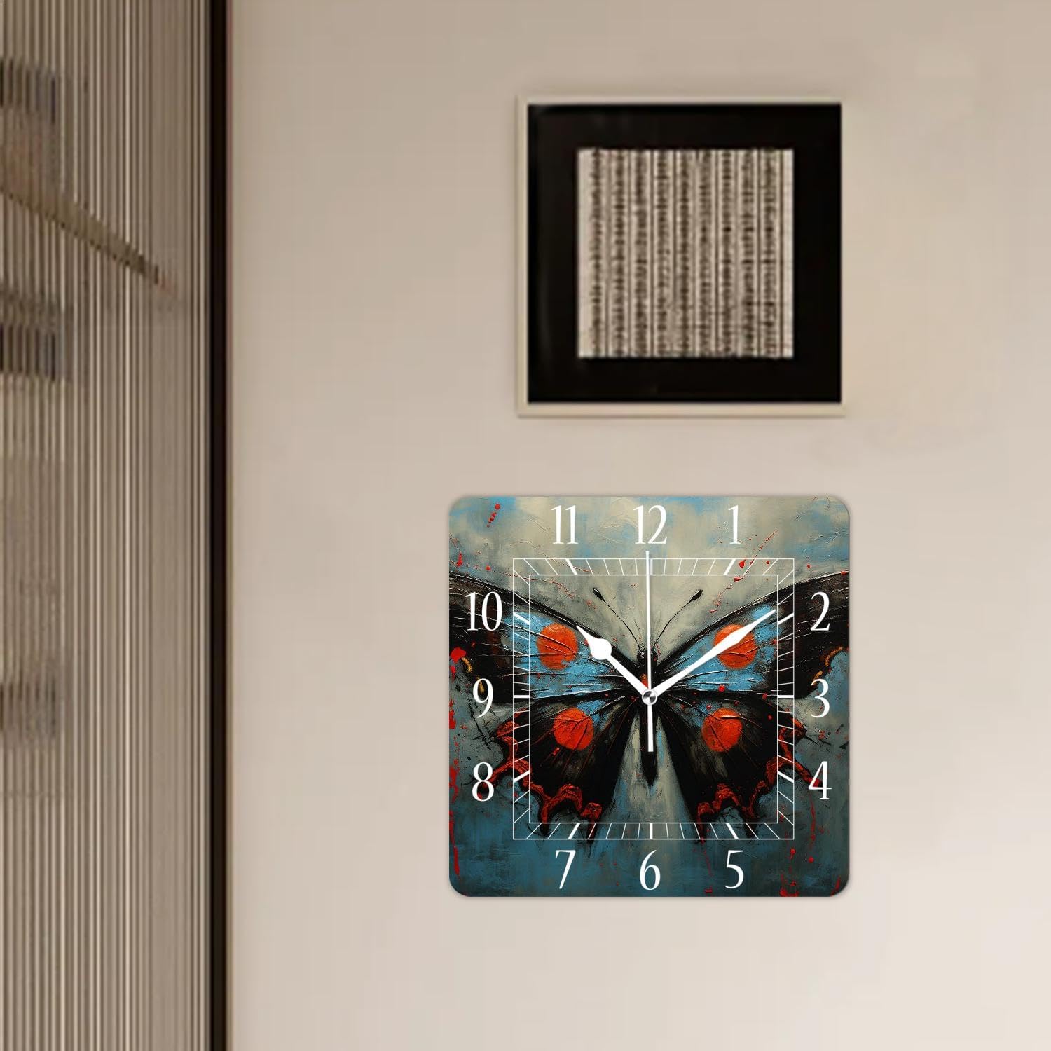 Decorative Wall Clock 12 Inch Silent Square Clocks for Home Living Room Kitchen,Beautiful Butterfly on Blue Background Creative Pattern