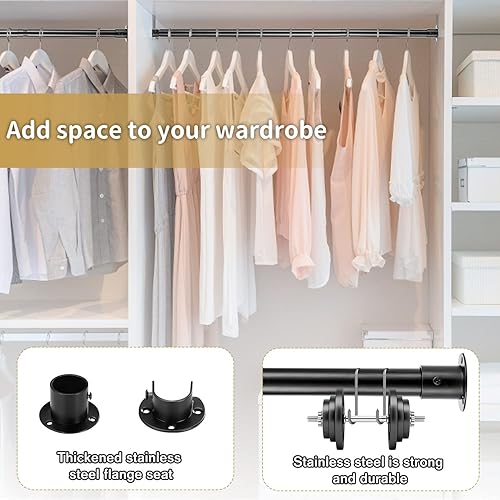 Miniatura 3 de Barra de armario para colgar ropa, barras de metal ajustables de 28 a 50 pulgadas, barra de tensión de armario que ahorra espacio, barra de armario