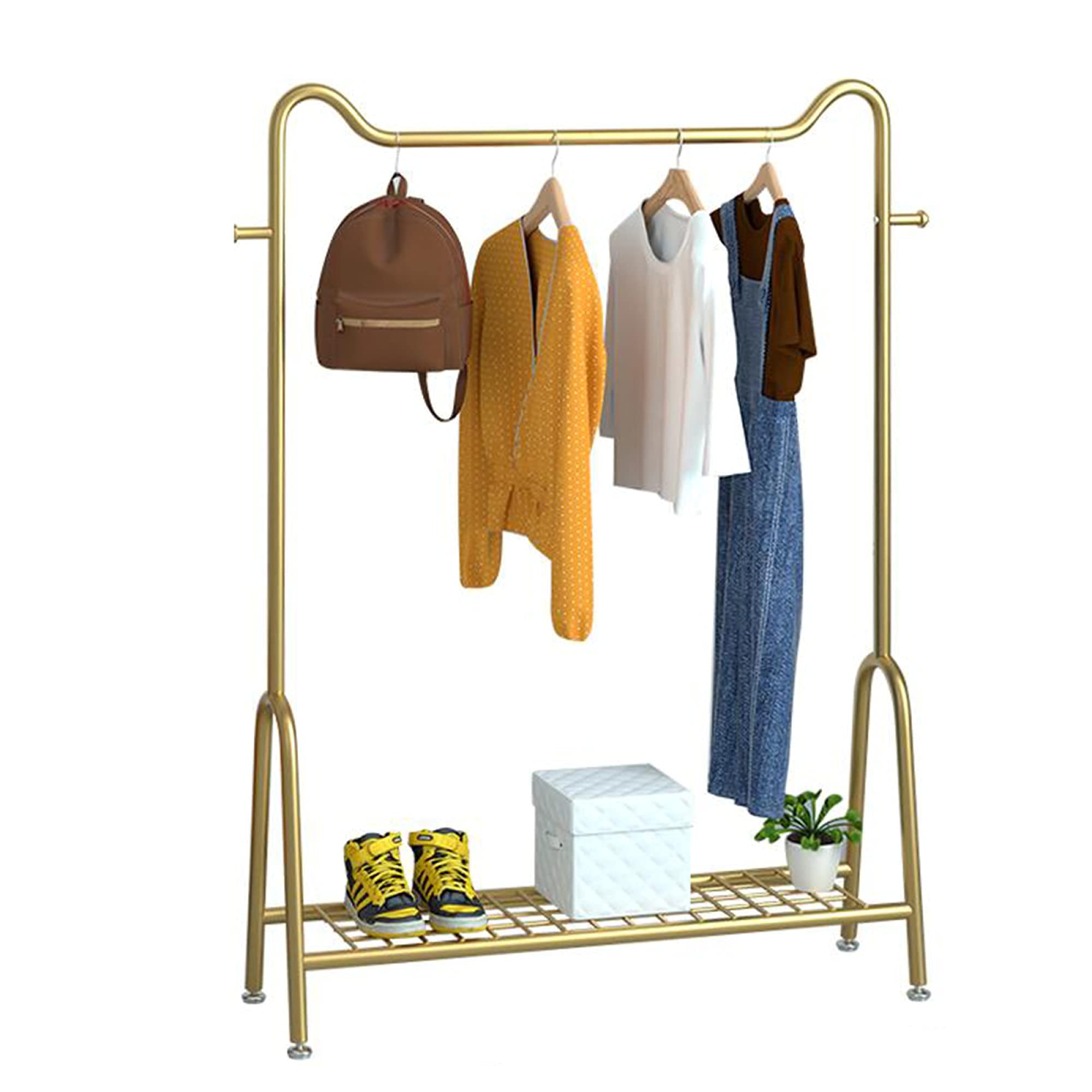 Heavy-Duty Clothes Rail Clothes Storage Rack with Shelf and 2 Hooks 3 in 1 Coat Rack Industrial Pipe