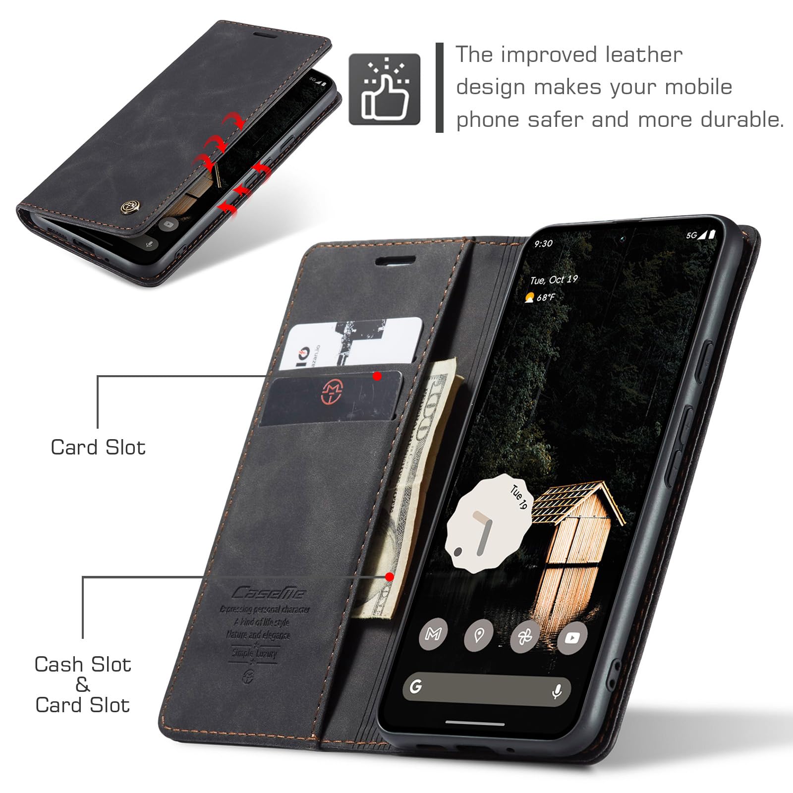 Custodia Portafoglio In Pelle Per Google Pixel 9 Pro XL Con Pellicola - Cover Flip Con Slot Carte E Magnete
