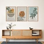 Celestdeco Large Abstract Boho Framed Canvas Wall Art Set,Sage Green Bohemian Wall Decor,Neutral Botanical Art Print,Mid Century Modern Geometric Wall Painting for Living Room,Bedroom,Office-16"×24"×3