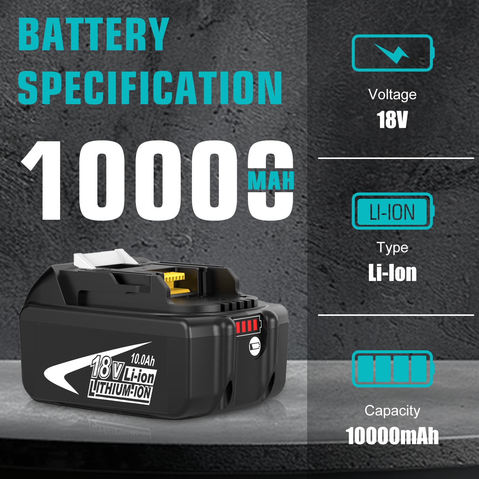 Pack de 2X10.0Ah de Rechange pour Makita Batterie 18V BL1860B + Chargeur à Double Port DC18RD Compatible Outils sans Fil LXT DHP485 DTD154 DHS68-Haute Autonomie pour Chantier/Jardin