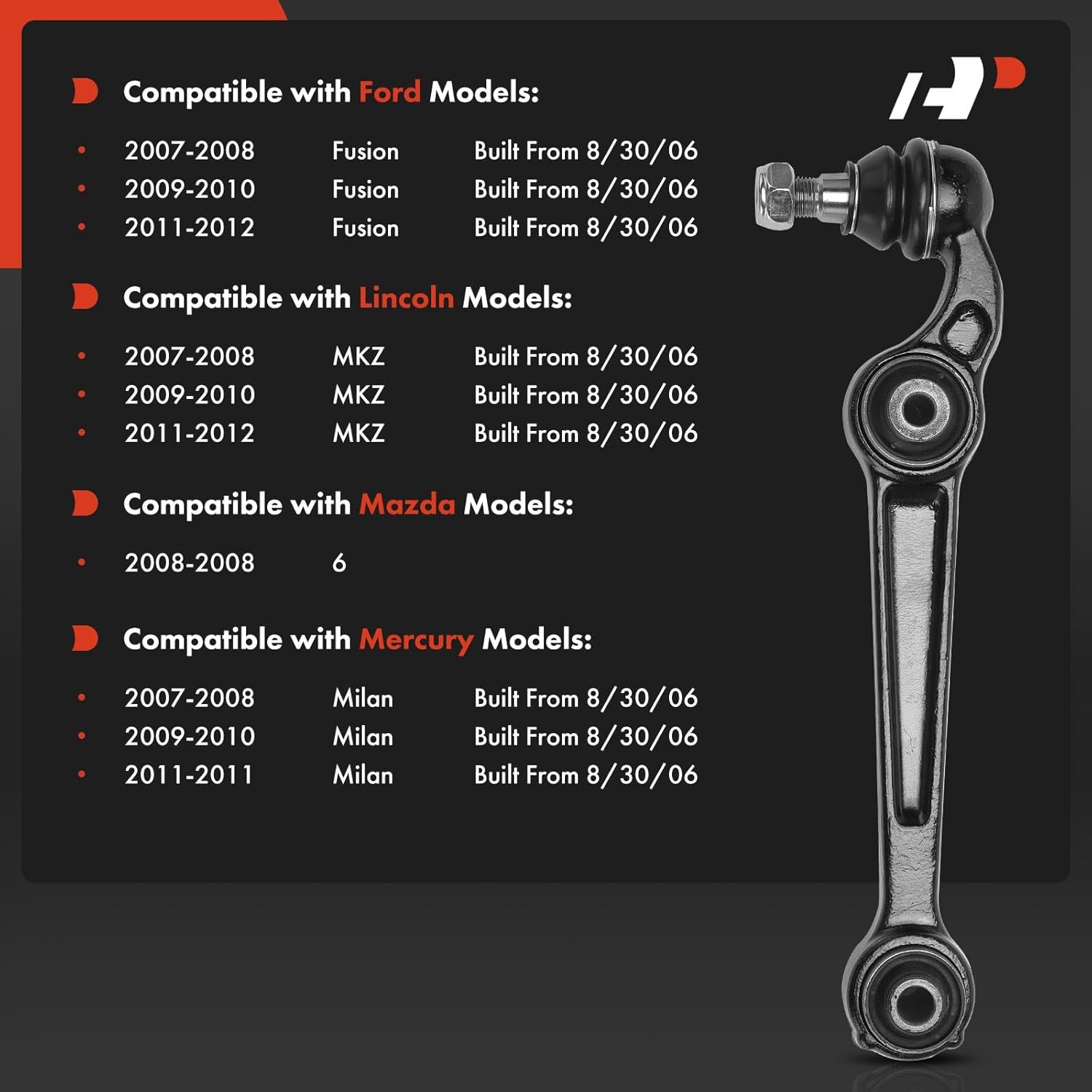 A-Premium Front Lower Control Arm, with Ball Joint & Bushing, Compatible with Ford Fusion 2007-2012 & Lincoln MKZ 2007-2012 & Mazda 6 2008 & Mercury Milan 2007-2011