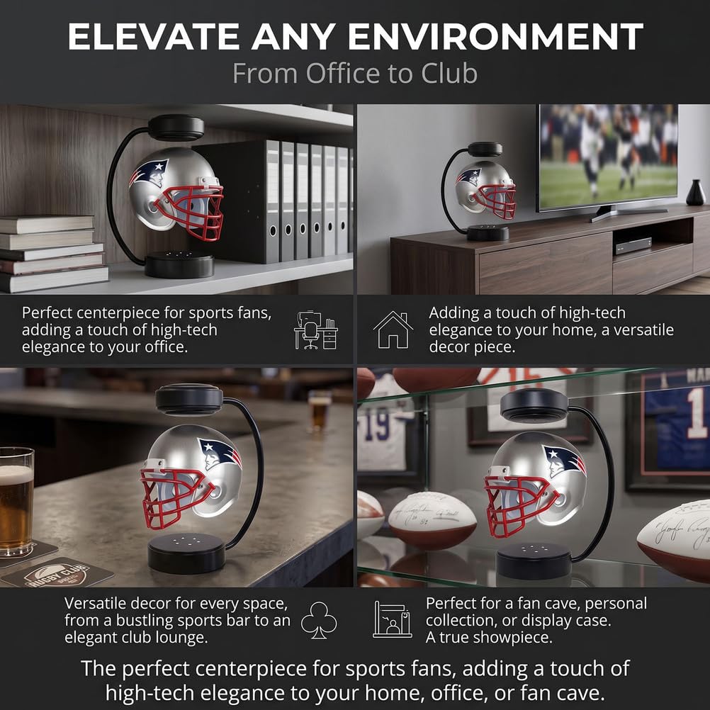 Casco da Football Americano Fluttuante Mini Rotante | Levitazione, Collezionabile Sportivo da Scrivania, Regalo per Tifosi, Regalo per Amici e Alumni, Regalo per Compleanno