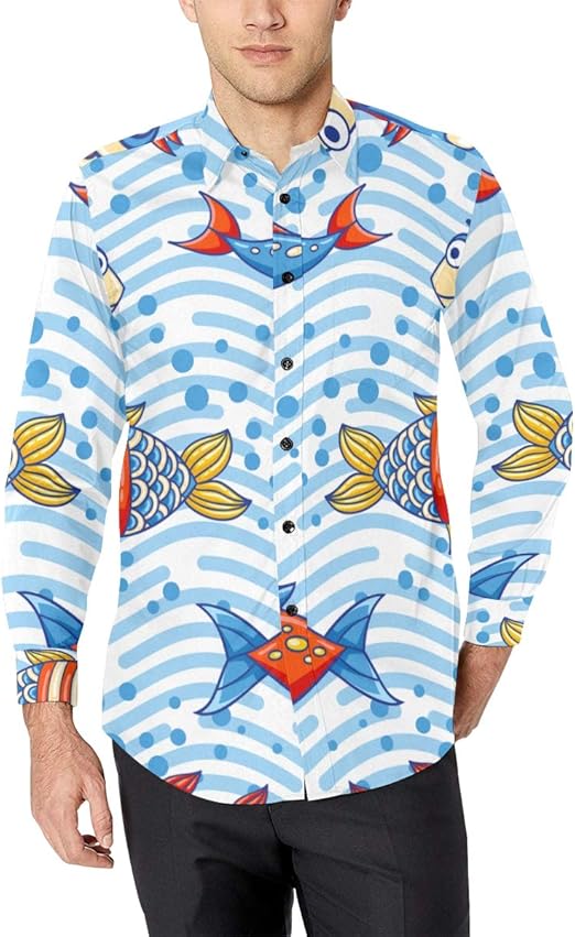 Mens Casual Shirts Men Casual Dress Shirt Slim Fit Art Water Creature